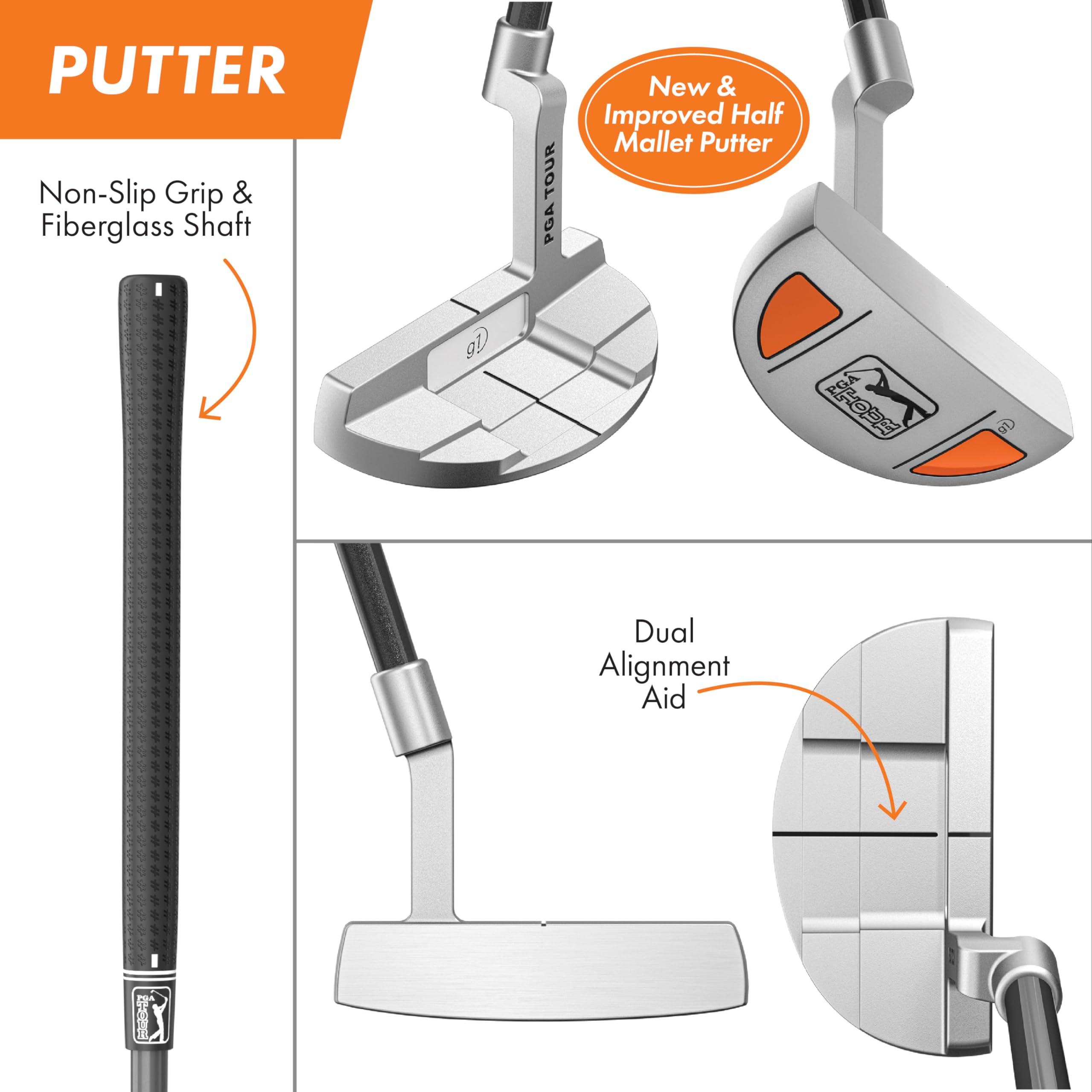 **PGA TOUR Youth Golf Club Set for Kids Ages 8-12 (4’8”-5’2”) & 12+ (5’2”+) – Right & Left Handed Junior Golf Clubs with Lightweight Stand Bag, Mallet Putter, Hybrid & Driver – Perfect for Beginners, Practice & Junior Tournaments**