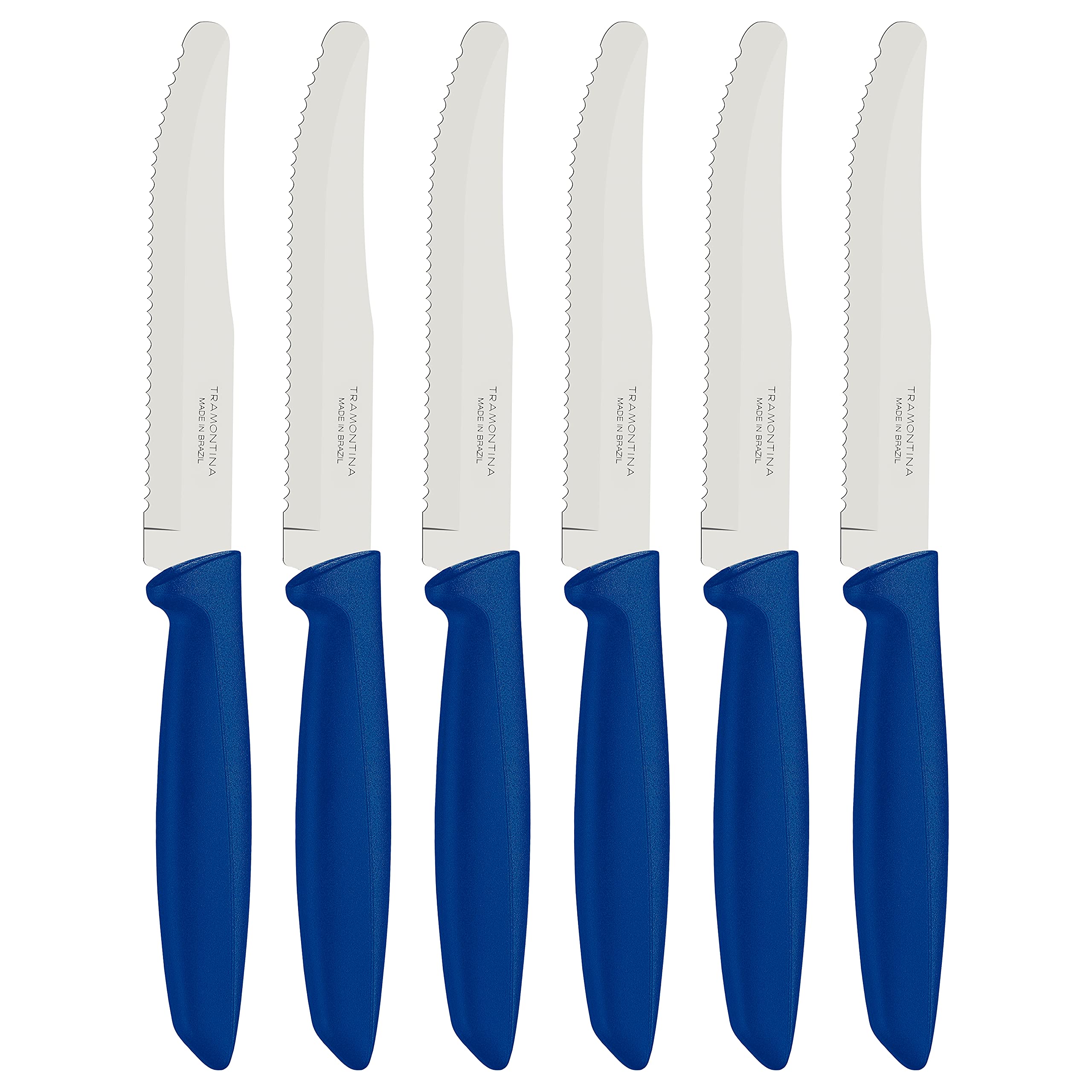 Tramontina 6-Piece Kitchen Knife Set - Stainless Steel Serrated Fruit & Tomato Knife, Vegetable Chopper & Peeler with Rounded Tip - Multipurpose Blue Knives for Cooking, Slicing & Meal Prep (Model 23498155)