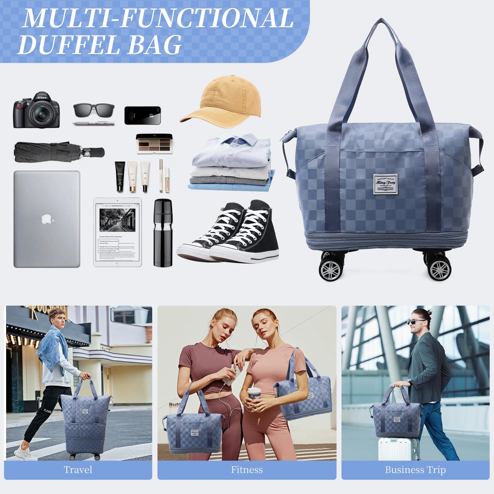 Expandable Rolling Duffle Bag with Wheels - Travel Luggage for Men & Women - Perfect for Weekend Getaways & Gym Use