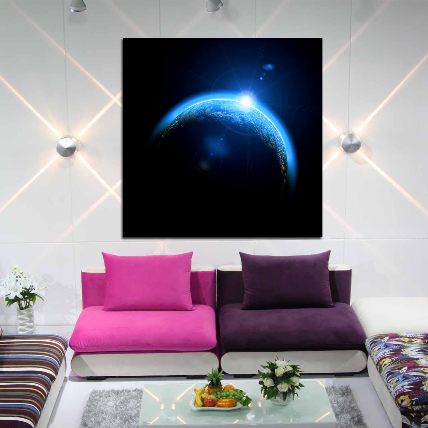 Stunning Earth Canvas Art - Outer Space Universe Astronomy Wall Decor with Galaxy, Moon & Stars - Framed Painting for Home, Office & Bedroom - Ready to Hang - Perfect for Living Room Decor & Gifts for Space Lovers