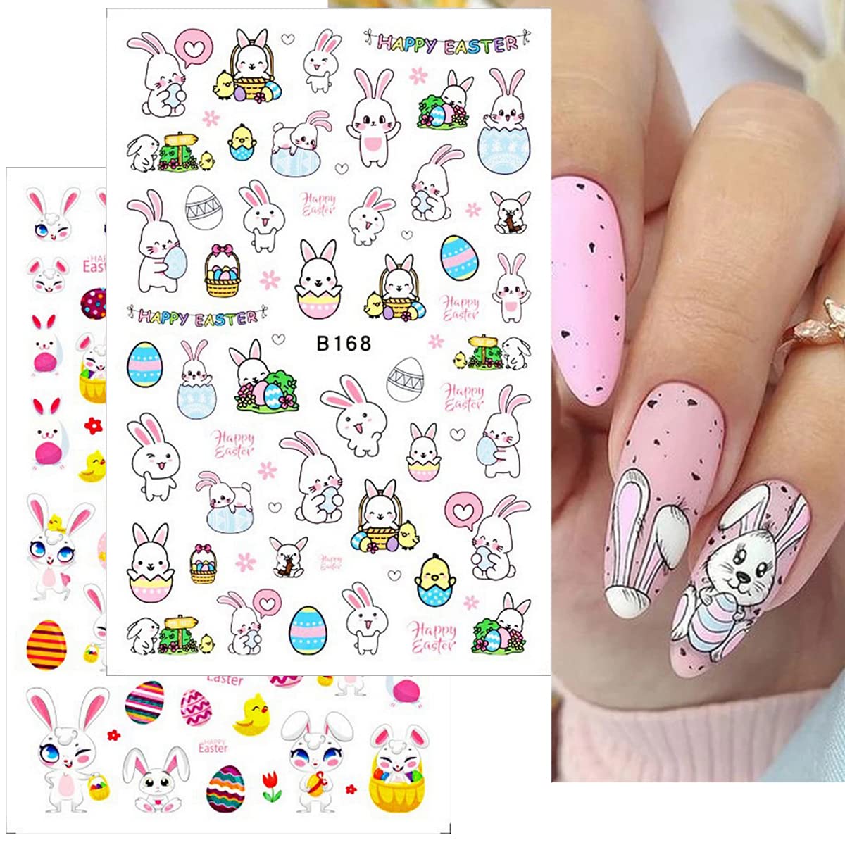 10 Sheets Easter Nail Art Stickers - 3D Bunny, Egg & Carrot Nail Decals for Spring Manicure | Self-Adhesive Nail Stickers for Women, Kids & Girls | Perfect for Easter Parties, Spring Nail Art & DIY Home Manicures