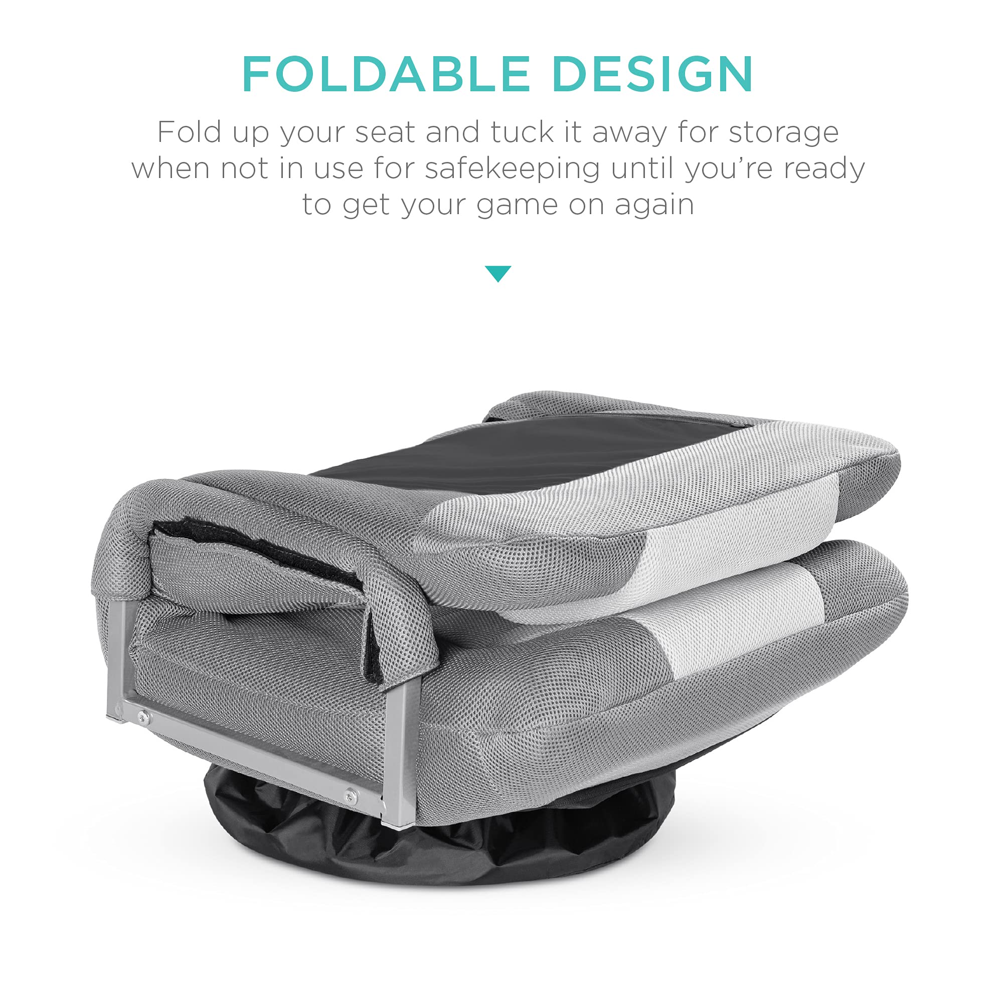 Best Choice Products 360-Degree Swivel Gaming Chair - Adjustable Foldable Backrest with Lumbar Support & Armrests for Ultimate Comfort - Gray/White Multipurpose Floor Rocker for Gaming, TV Watching, Reading & Relaxation