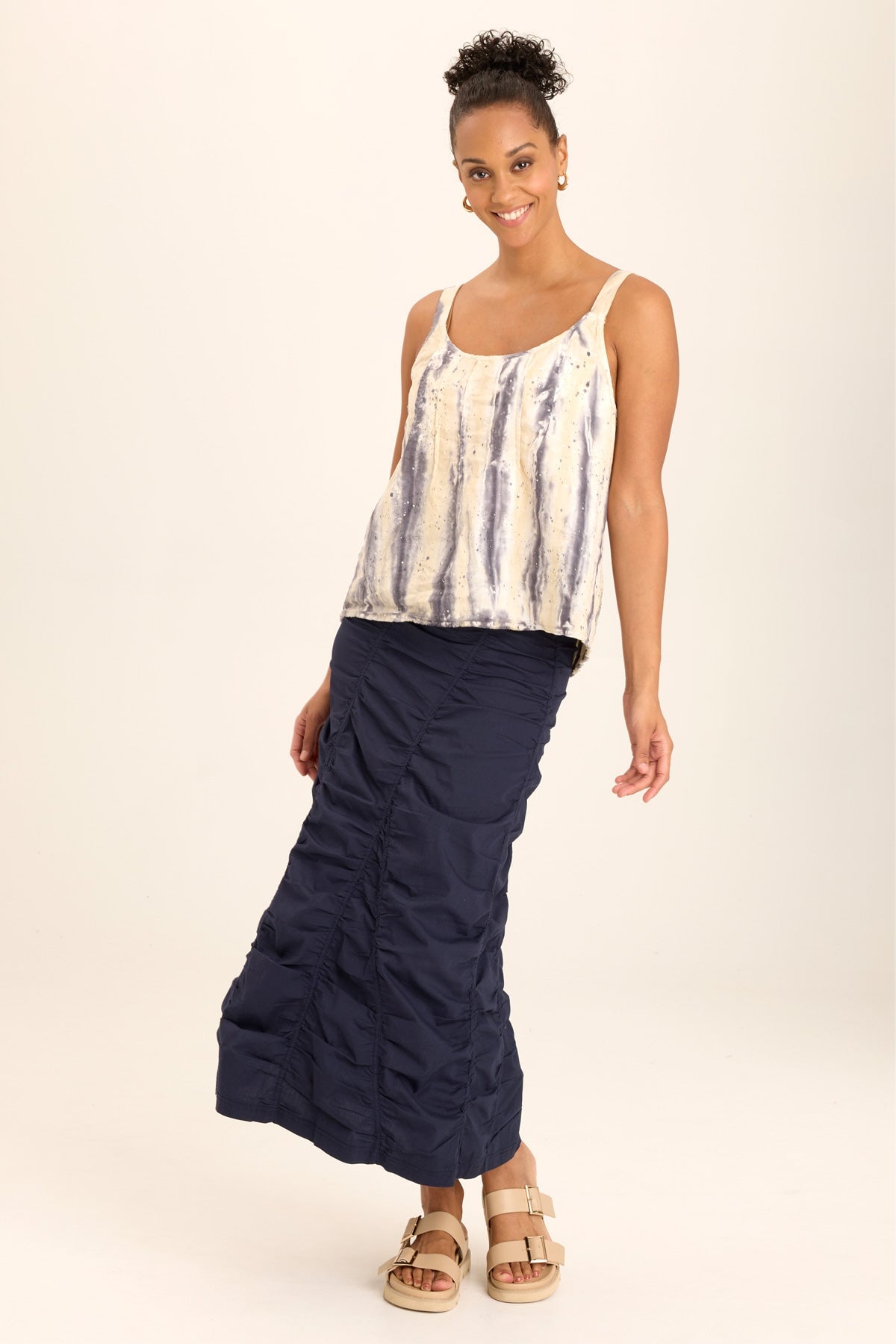 Shawnie Linen Billowy Pintuck Tank Top - Women's Breathable Loose Fit Summer Blouse for Casual Wear & Beach Outfits