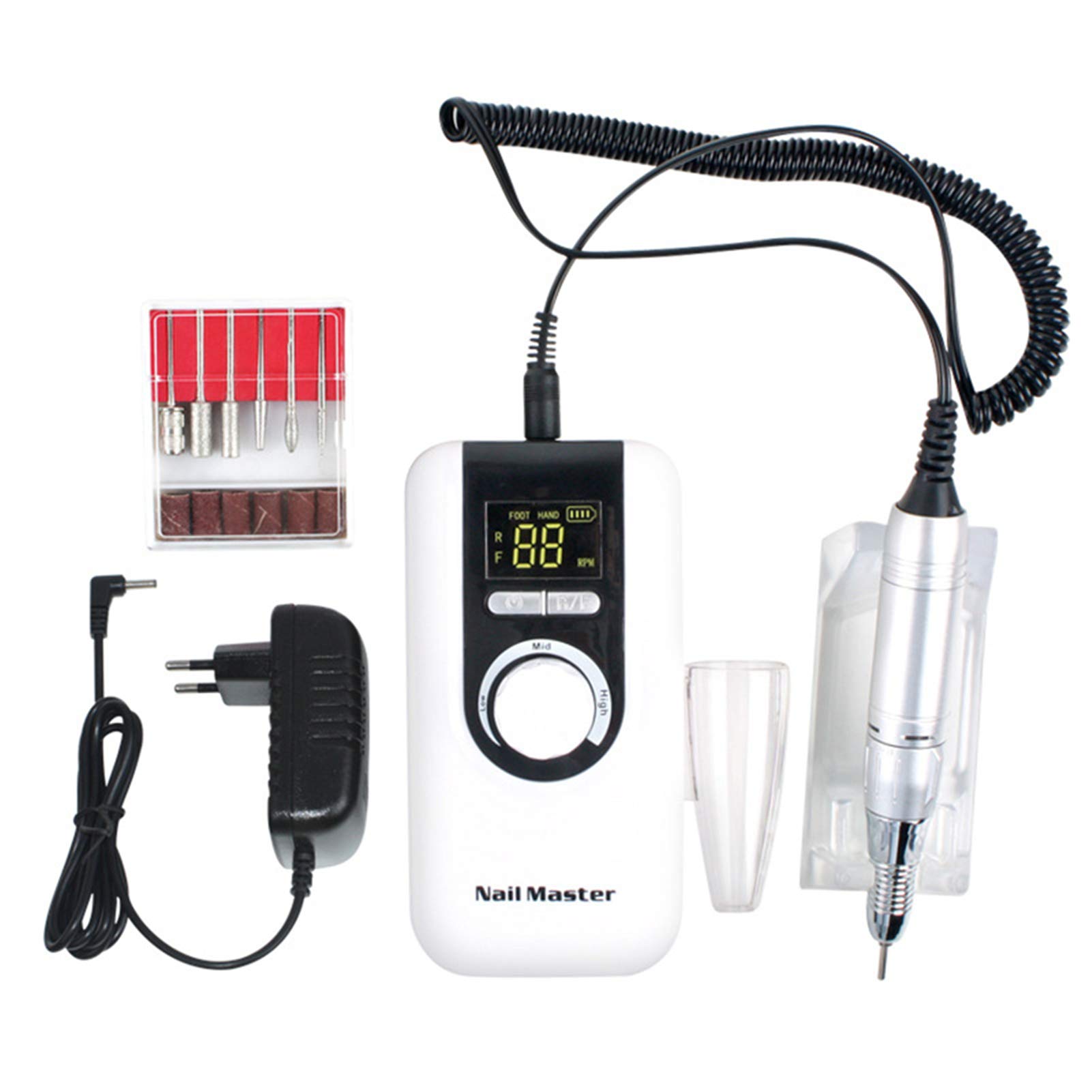 Professional Rechargeable Electric Nail Drill Kit - 35000 RPM Portable Nail File Machine for Manicure & Pedicure, Includes Sanding Bits for Acrylic/Gel Nails - Salon & Home Use Nail Polisher (White) - Perfect for DIY Nail Care, Salon Professionals & Mobile Nail Technicians