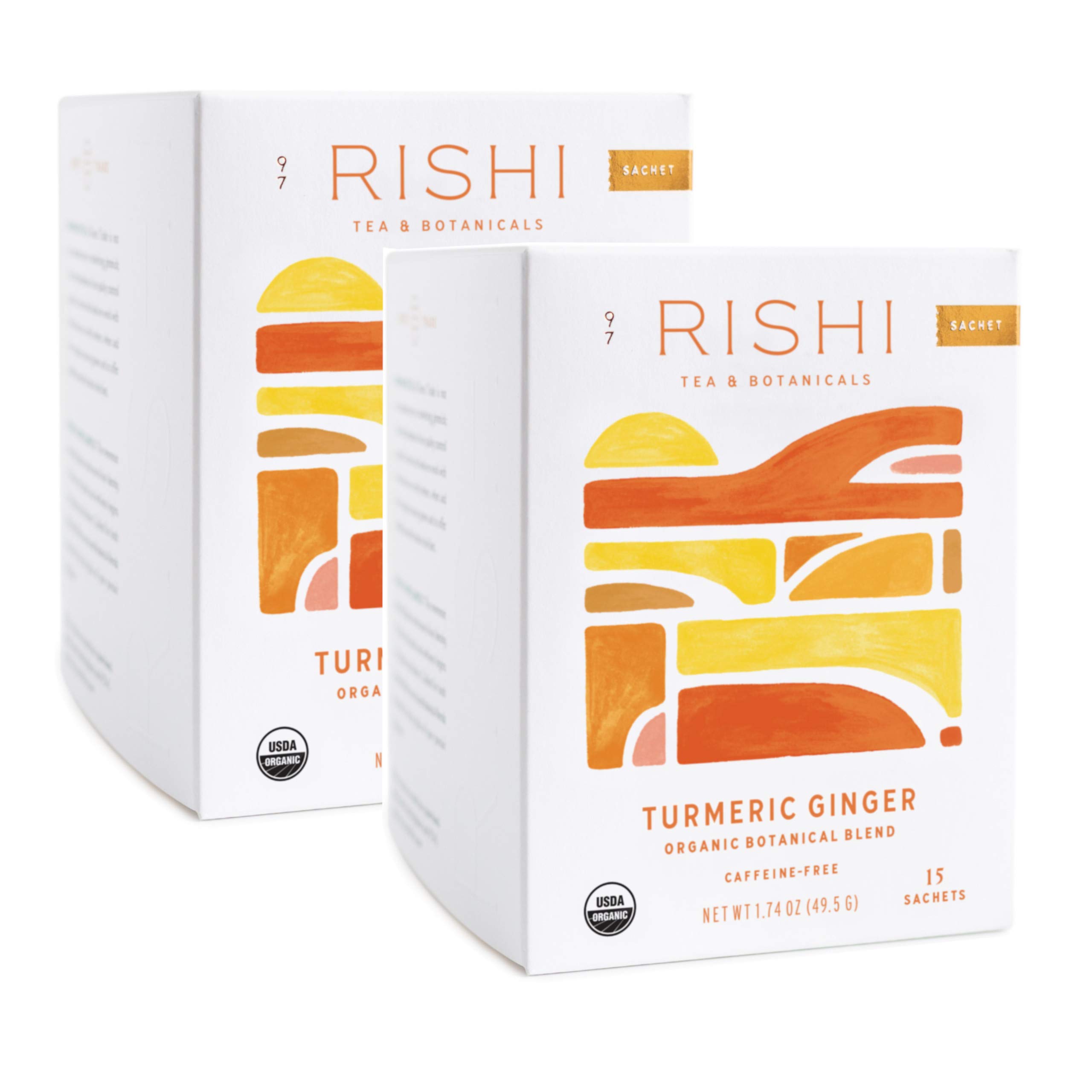 Organic Turmeric Ginger Herbal Tea Bags - USDA Certified, Caffeine-Free, with Lemon | 15 Sachets per Pack, 2-Pack (30 Total) | Perfect for Relaxation, Digestion & Immune Support