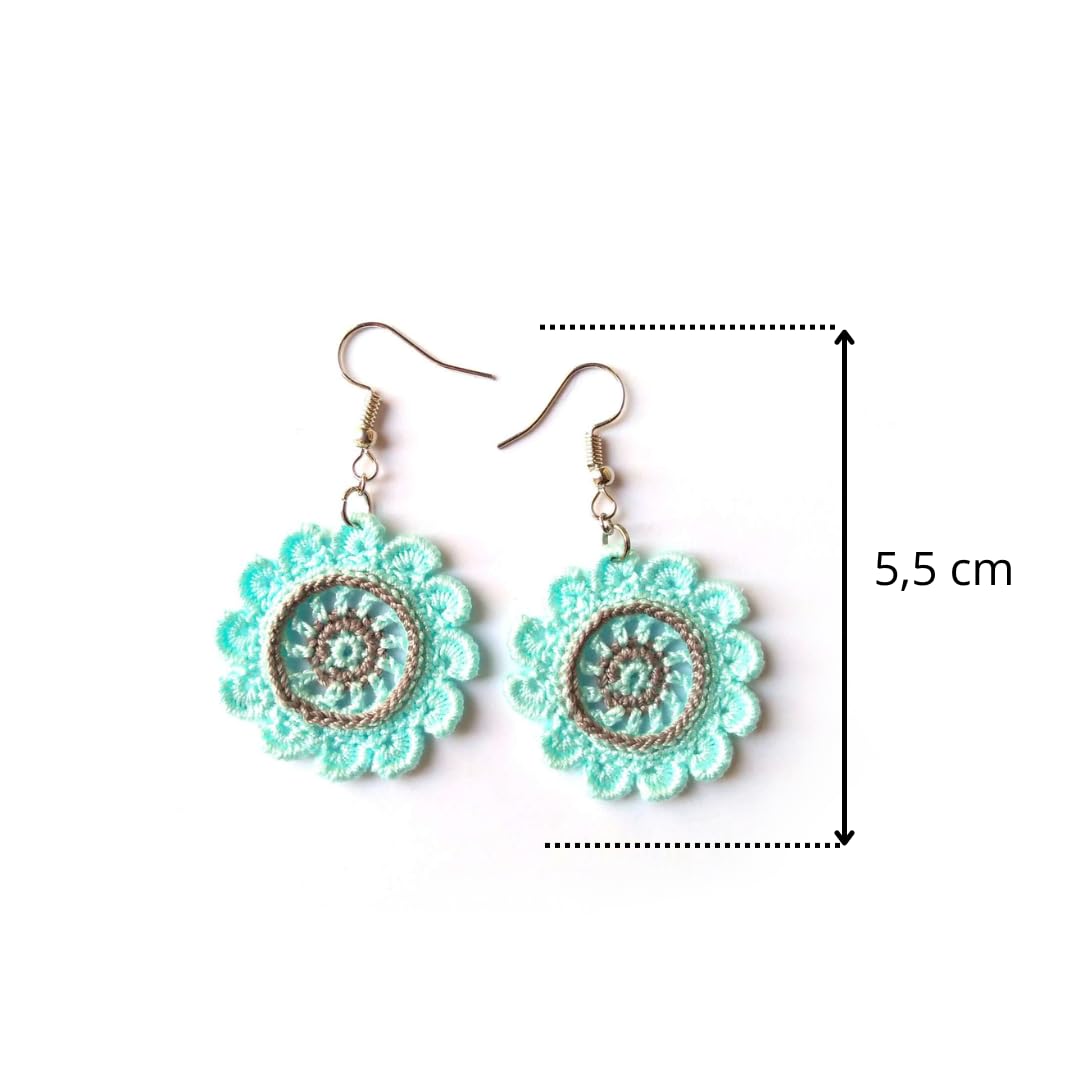 Handmade Crochet Lace Mandala Earrings - Pink/Grey - Christmas Gift for Her | Made in Italy | Boho Party Jewelry