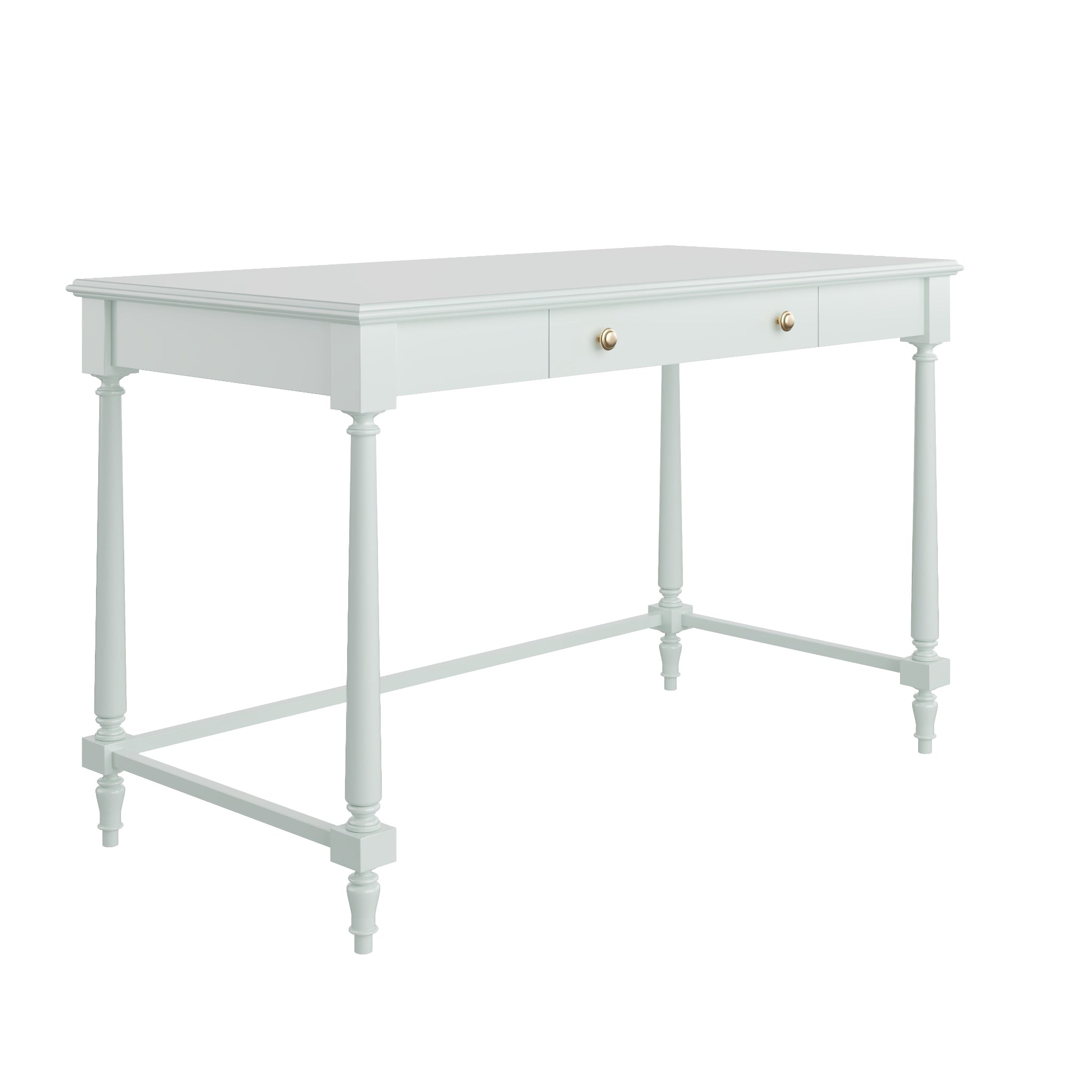 Handmade Custom Painted Wooden Two-Drawer Writing Desk with Turned Legs - Perfect for Home Office, Study Room & Dormitory Decor