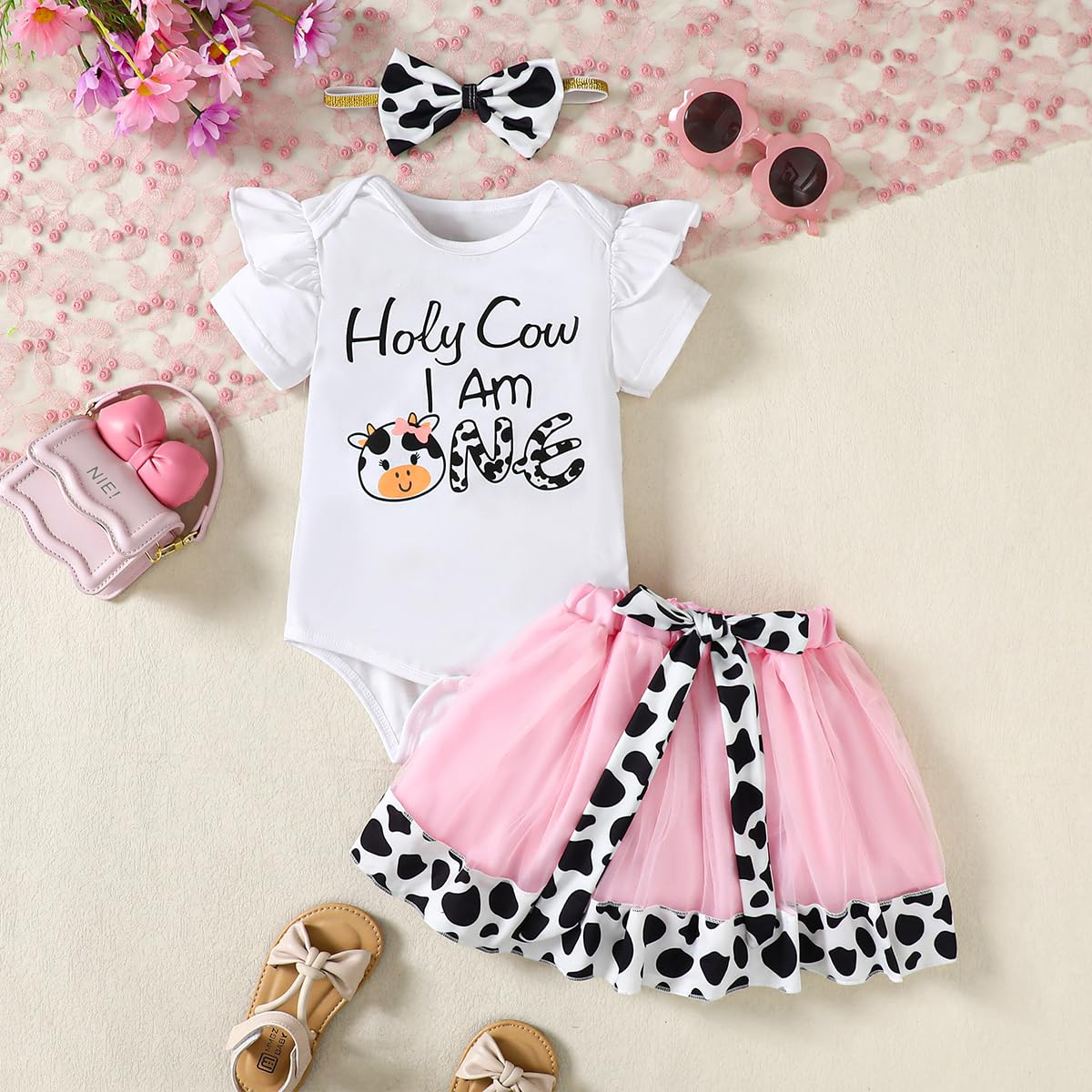 Baby Girl 1st Birthday Outfit - Cow Print Tutu Skirt Set for First Birthday Party & Photo Shoot - Perfect for Birthday Celebrations, Cake Smash, and Special Occasions
