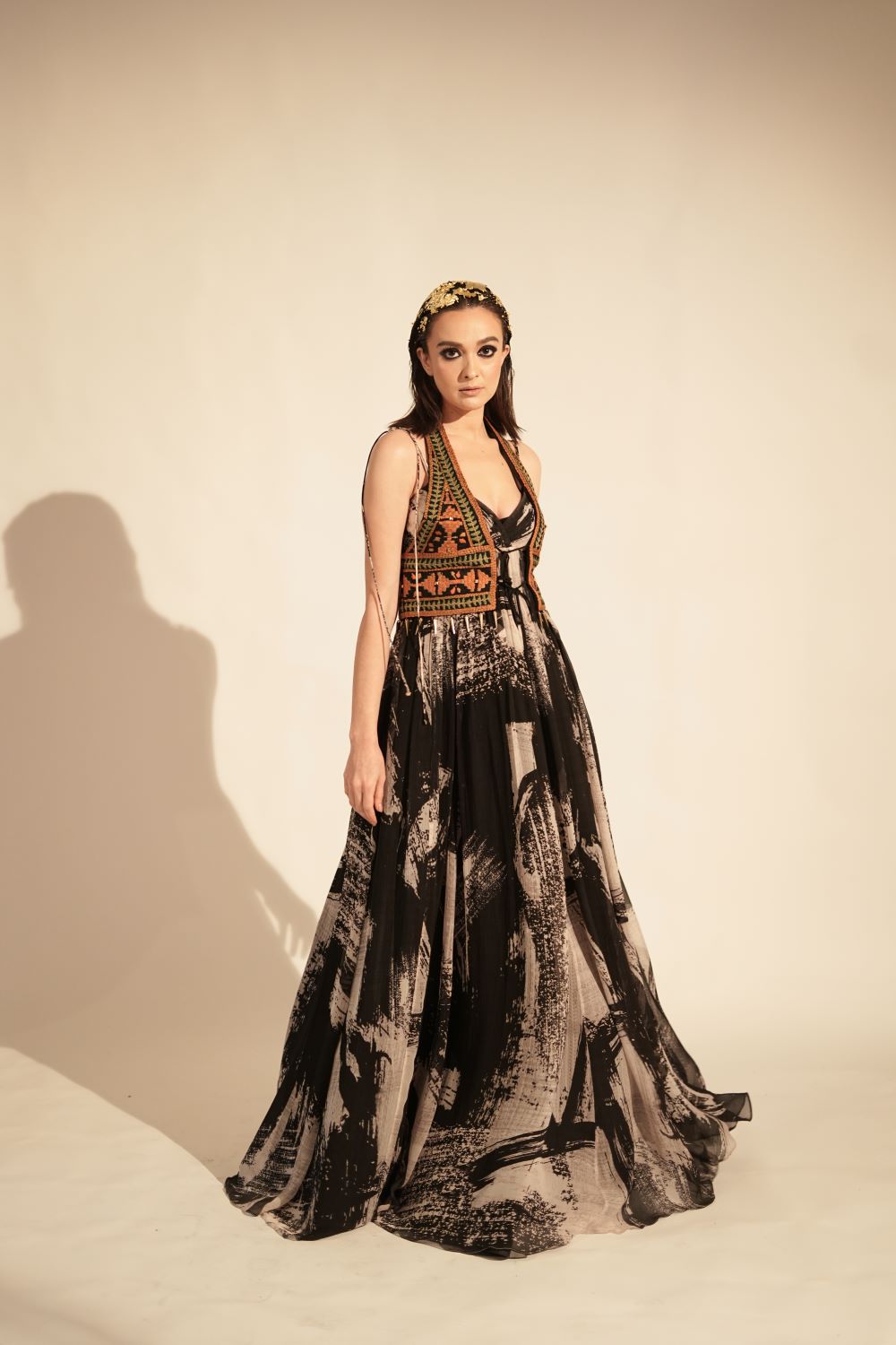 Gille Embroidered Top with Metallic Gold Embellishment - Elegant Women's Fashion for Parties & Evening Events