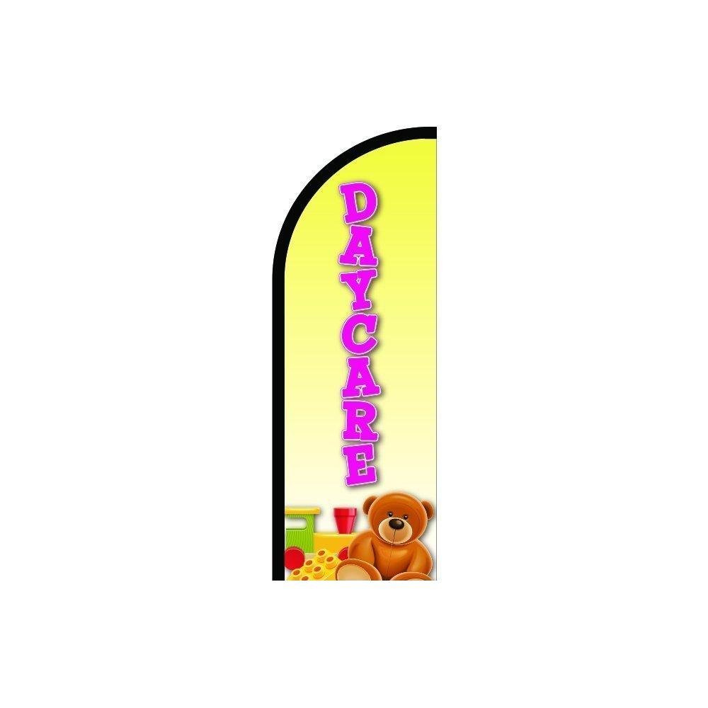 Daycare Sign Feather Flag - 11.5ft Pre-Printed Swooper Advertising Banner for Childcare Centers | Perfect for Outdoor Promotion, Grand Openings & School Events