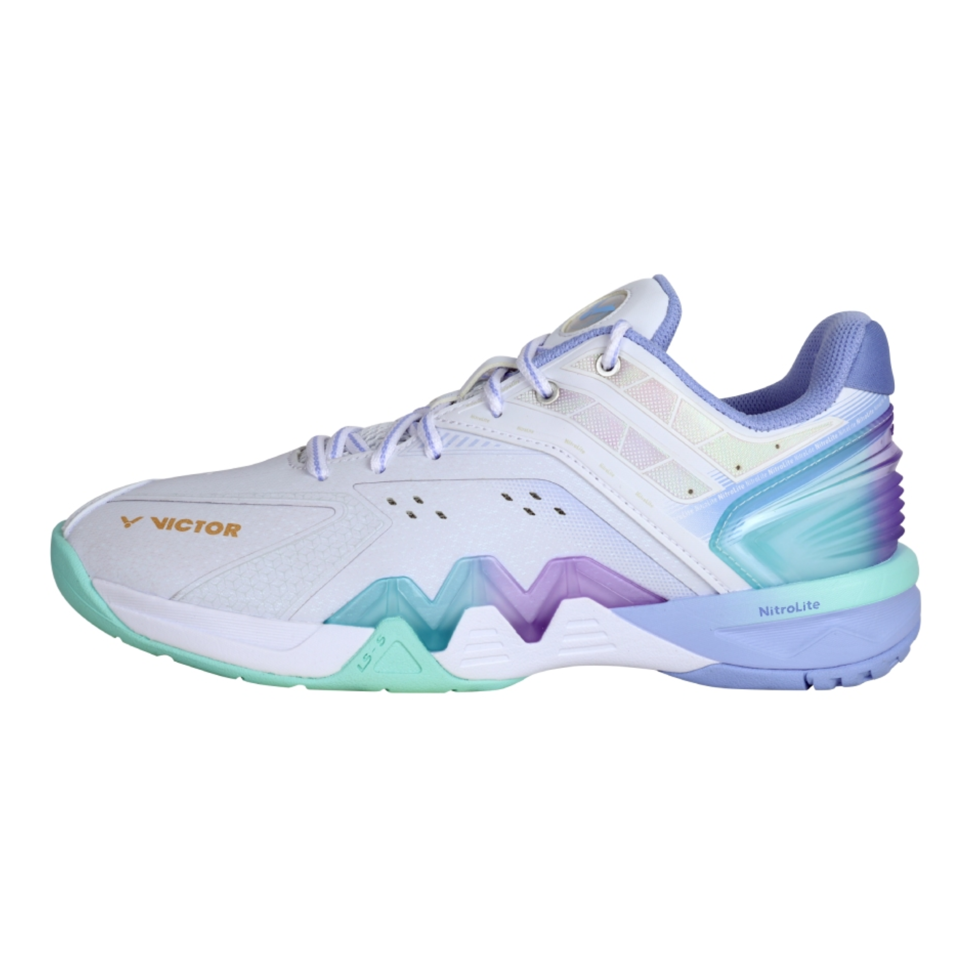 Victor P8500NLITE AT Badminton Shoes for Men & Women - Lightweight Non-Marking Indoor Court Shoes with Cushioning - Brilliant White/Blue Violet - Perfect for Badminton, Tennis, Squash & Indoor Sports