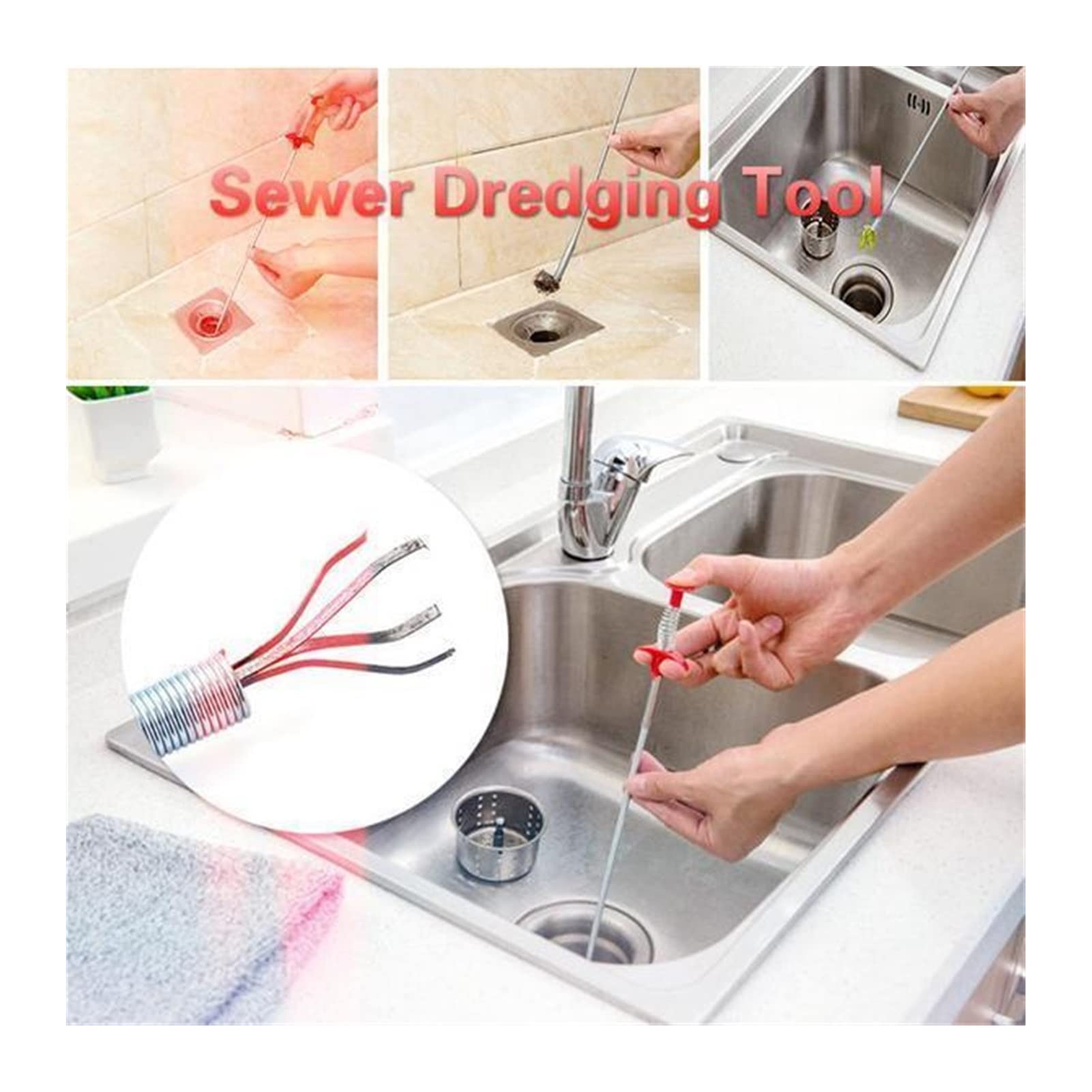 60-250cm Spring Pipe Drain Cleaner Tool - Heavy Duty Sewer Snake for Kitchen Sink, Bathroom & Shower Drain Unclogging (23-98 inches) - Perfect for Home Plumbing Maintenance and Emergency Pipe Cleaning