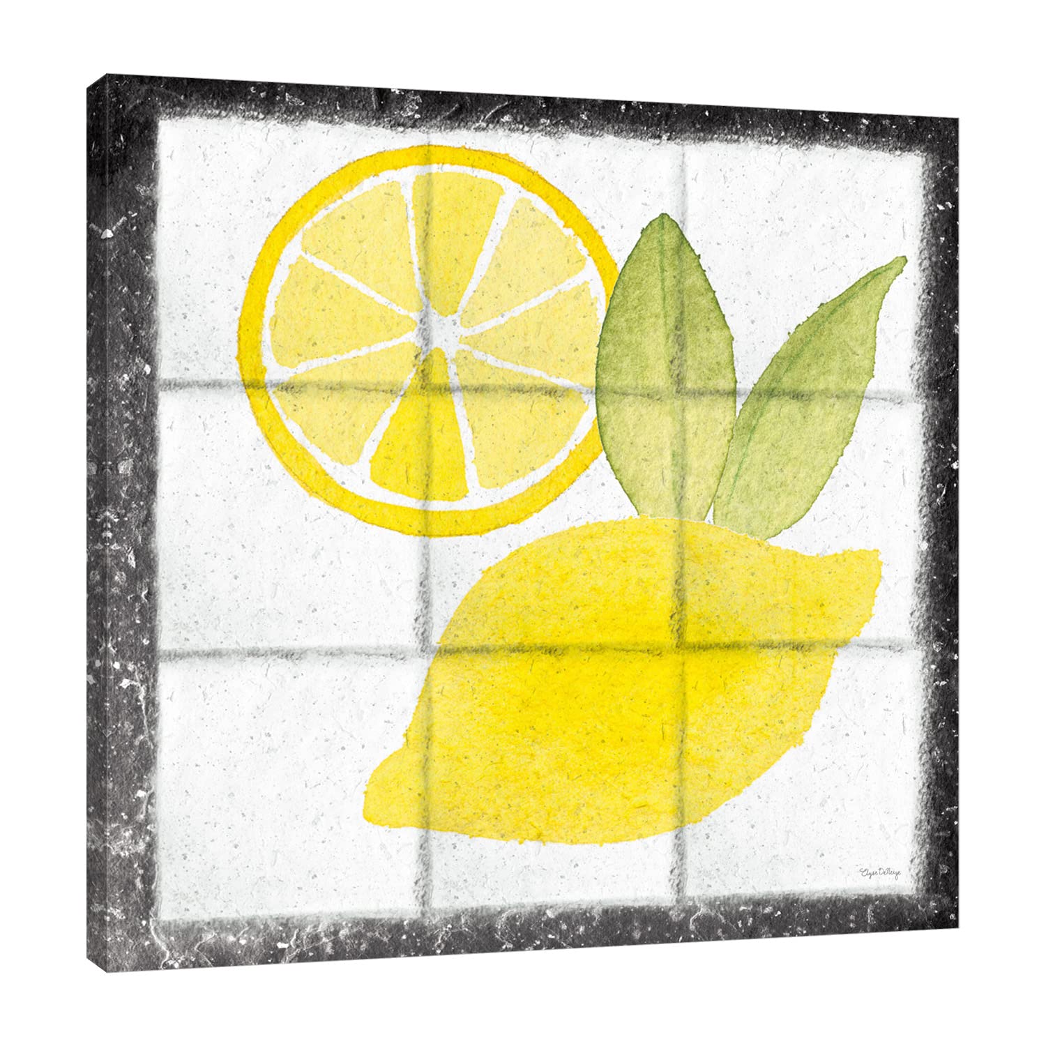 Elyse DeNeige Citrus Tile VI Black Border Gallery Wrapped Canvas Art Print - 48x48 Inches Modern Abstract Wall Decor for Living Room, Bedroom & Office