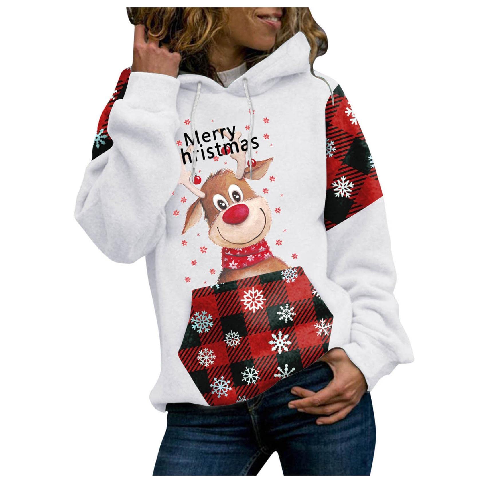 Women's Christmas Hooded Sweatshirt - Cozy Long Sleeve Pullover Hoodie for Winter & Fall - Casual Warm Fleece Top for Holiday Gifts, Outdoor Activities & Lounge Wear
