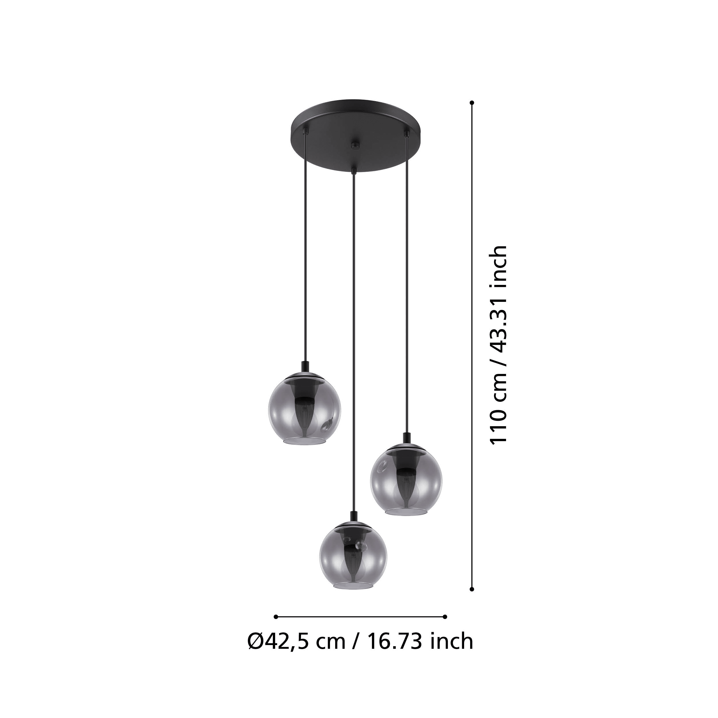 Eglo Ariscani Black & Steel 3-Light Pendant with Vaporized Glass Shade - Modern Ceiling Light Fixture for Dining Room, Kitchen Island, or Living Room Decor