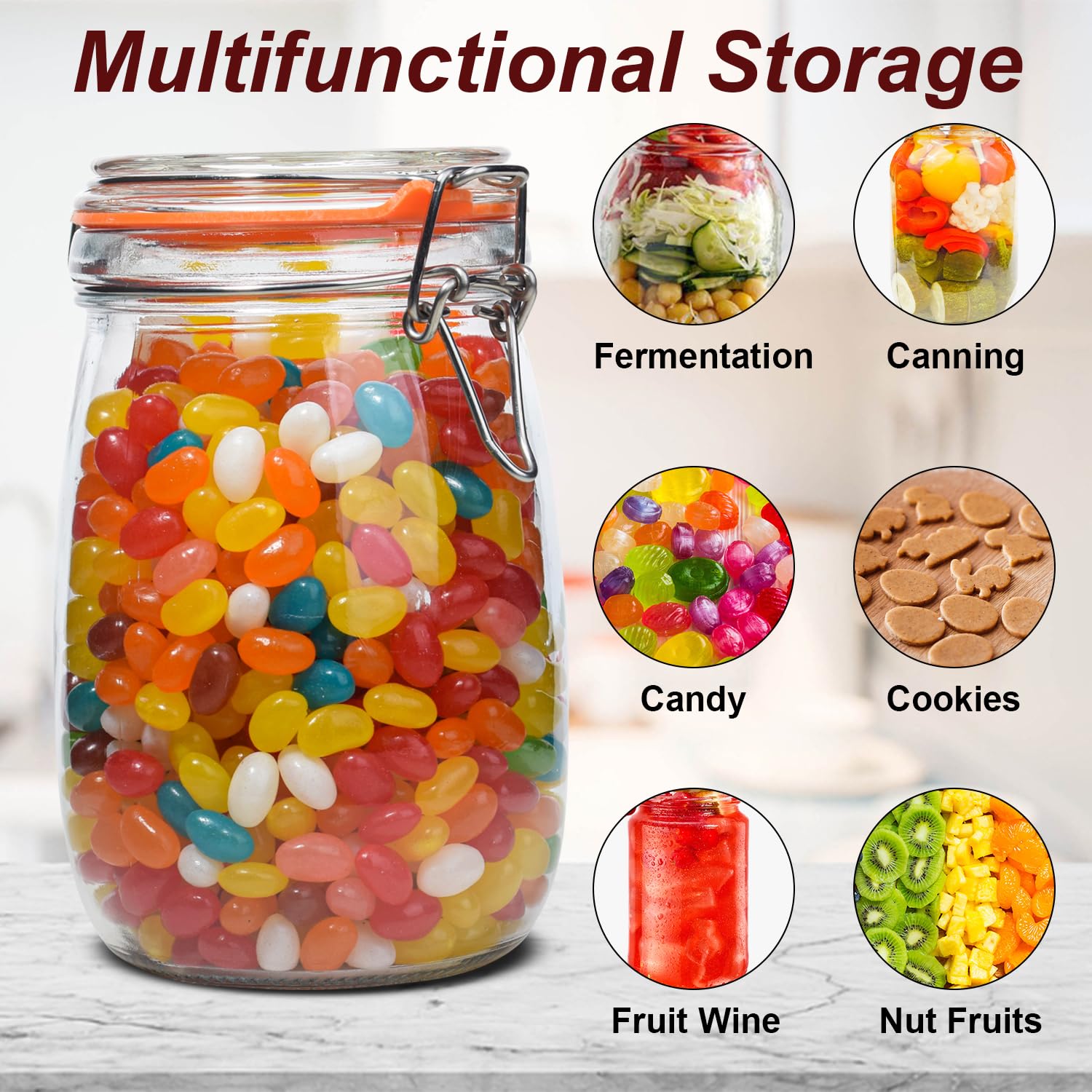 32 oz Wide Mouth Mason Jars, 4 Pack - Airtight Glass Canning Jars with Lids for Pickling, Fermenting, Food Storage & Meal Prep - Perfect for Homemade Jams, Sauerkraut, Dry Goods & Kitchen Organization