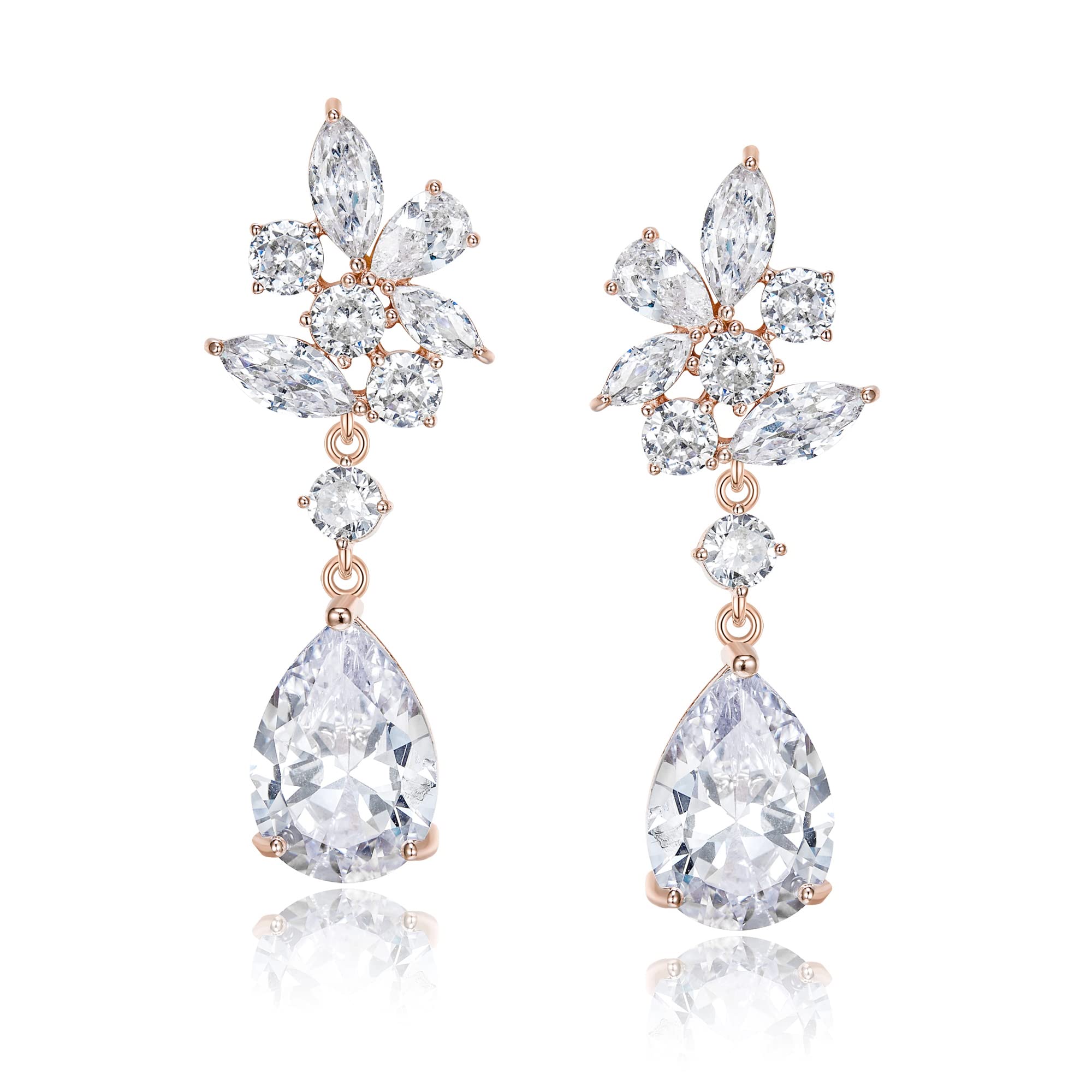 Crysdue Marquise Wedding Earrings - Cubic Zirconia Cluster Dangle Drop Earrings for Bride & Bridesmaid | Elegant Jewelry for Wedding, Prom, Party & Special Occasions