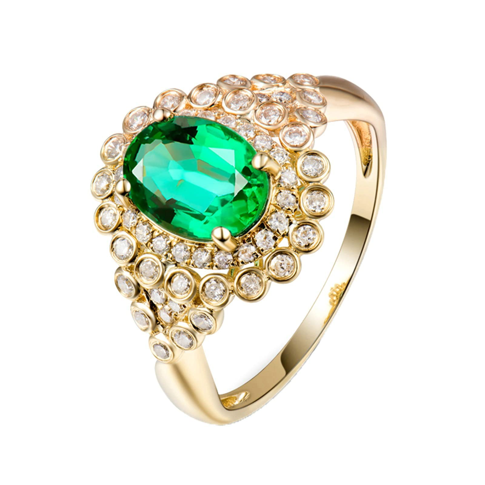 18K Yellow Gold & 925 Sterling Silver Wedding Rings for Women - Created Emerald Moissanite/Zirconia Unique Engagement & Wedding Bands | Perfect for Proposals, Anniversaries, and Bridal Jewelry Gifts