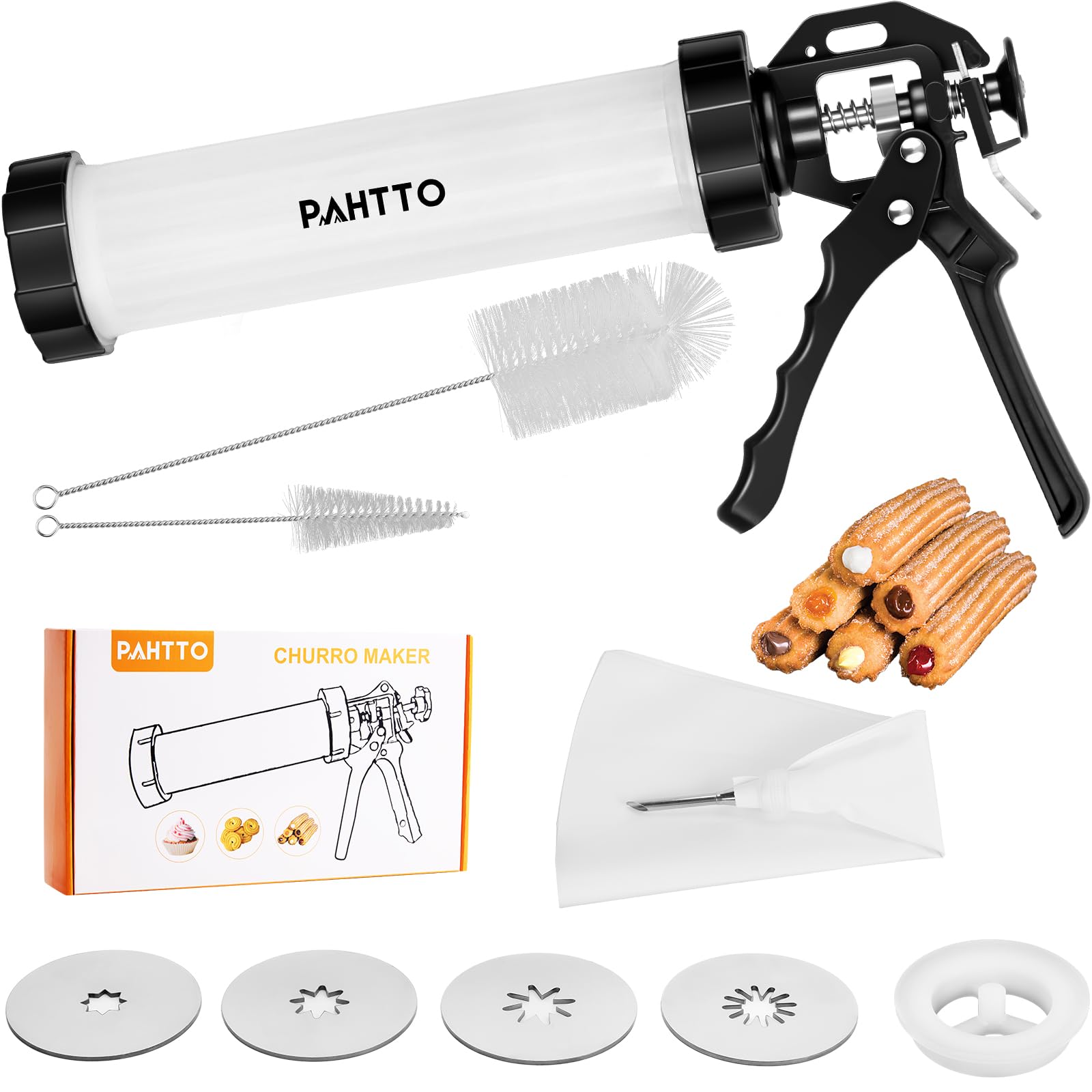 Electric Churro Maker Kit with 5 Nozzles - Hollow Churro Machine Gun with Piping Bag & Cleaning Brushes - Professional Churros Maker for Home Baking - Perfect for Parties, Gifts & Spanish Dessert Making