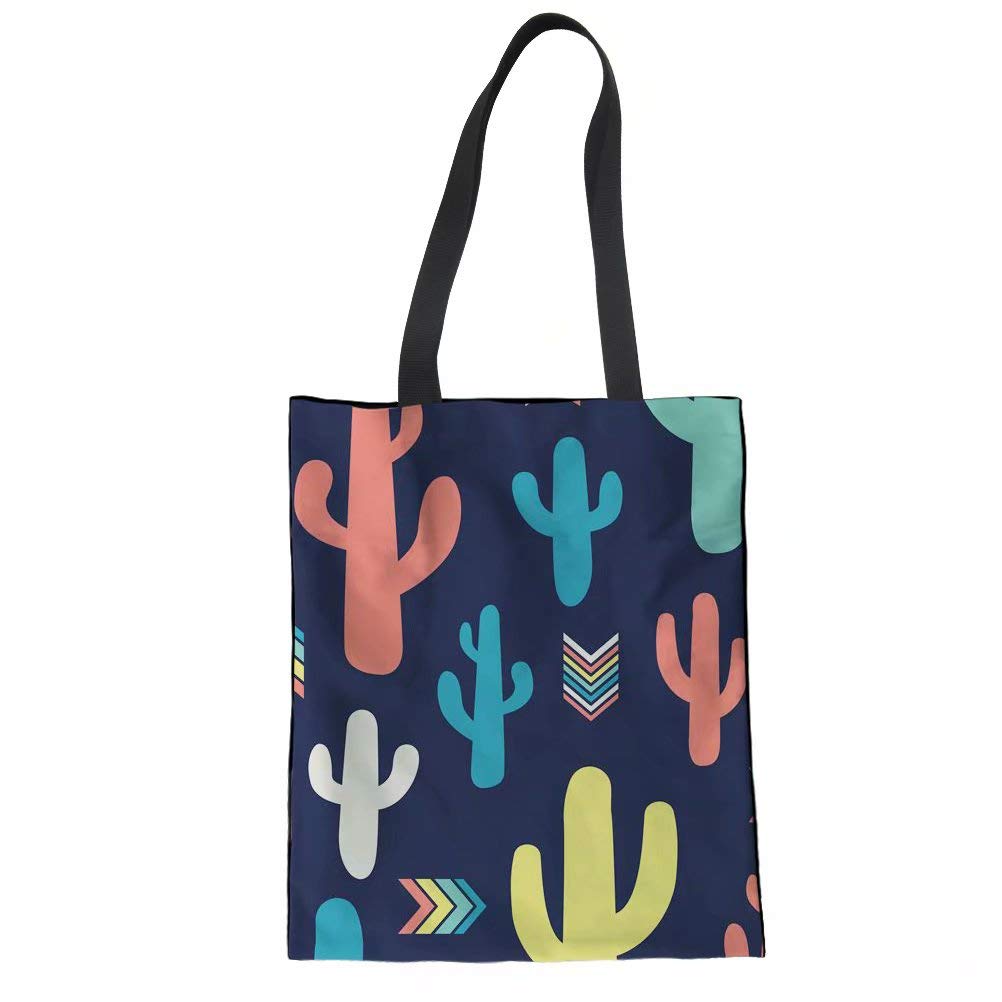 Eco-Friendly Cactus Print Canvas Tote Bag - Durable Reusable Shopping Bag for Women, Casual Shoulder Bag for Travel, School & Library Book Bag - Perfect for Groceries, Beach & Daily Use