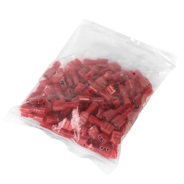 100 Pcs 16-22 Gauge Female Spade Quick Disconnect Adapters - Red - Perfect for Automotive Wiring, Home Appliances & DIY Electrical Projects
