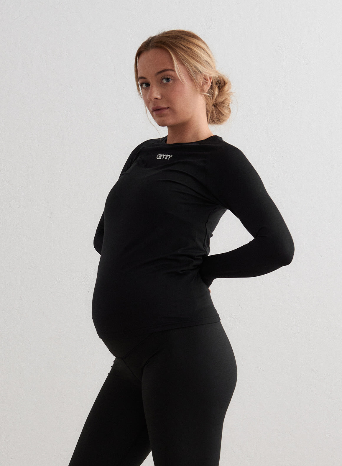 Black Soft Basic Maternity Long Sleeve Shirt - Comfortable Pregnancy Top for Everyday Wear & Nursing