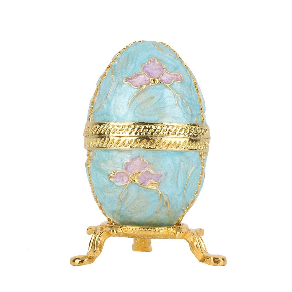 Vintage Faberge Style Enameled Easter Egg - Hand-Painted Jewelry Organizer & Trinket Box, Decorative Collectible Gift for Easter, Home Decor, and Holiday Display