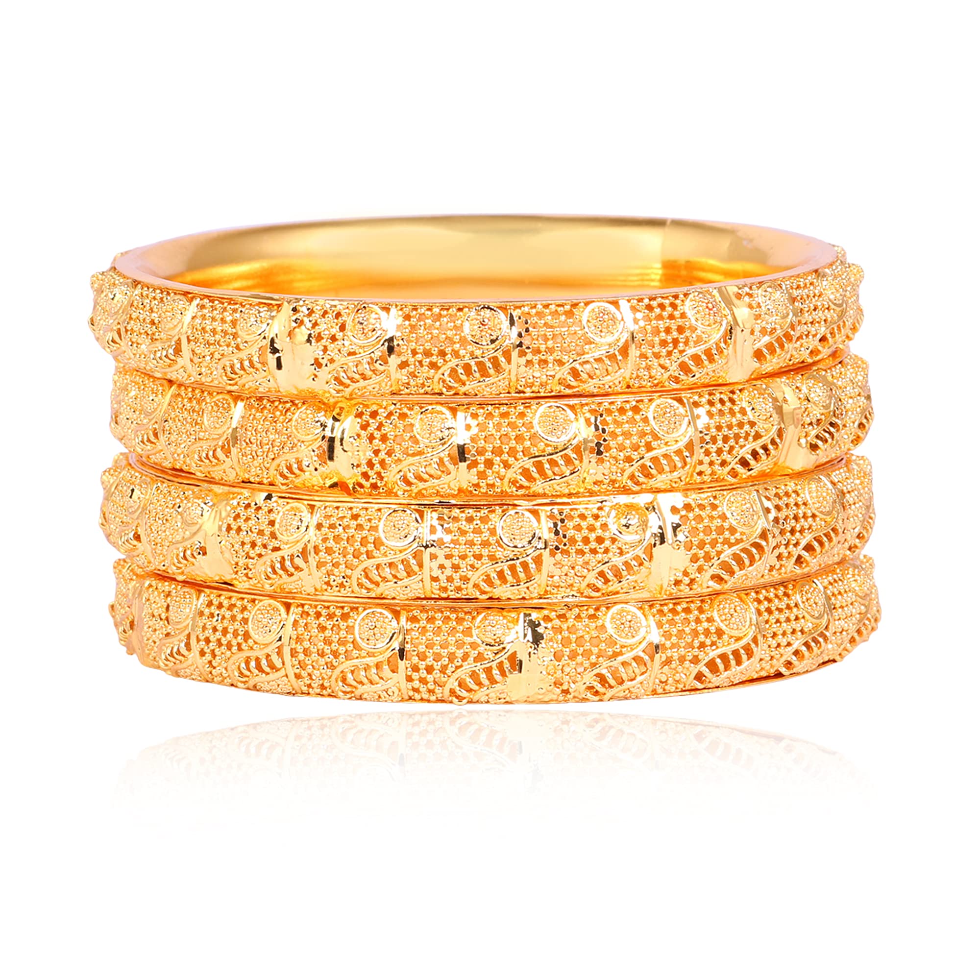 Indian Gold Plated Bangles Set for Women - 4pc Traditional Pola Bracelets, Bollywood Style Jewelry - Perfect for Weddings, Festivals & Ethnic Fashion