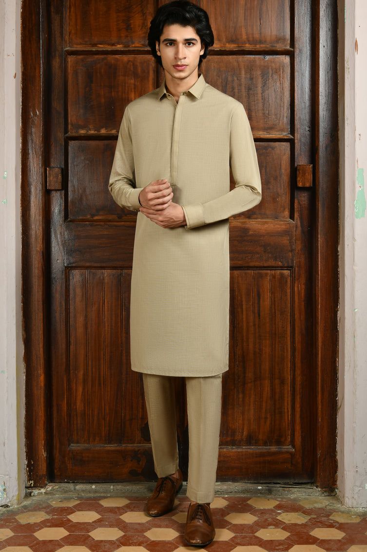 Stylish Blended Brown Kurta Trouser by J. Junaid Jamshed - Premium Cotton Mix Ethnic Wear for Men - Perfect for Eid, Weddings & Cultural Events