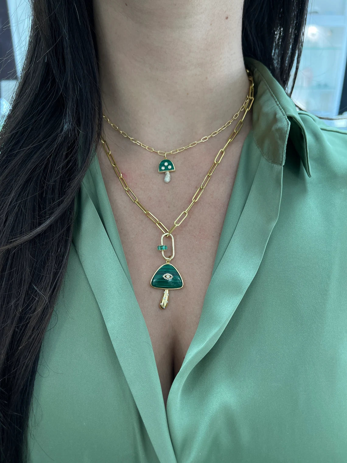 1.15ct Natural Emerald Cut Carabiner with Green Emerald Charm Pendant - Elegant Jewelry for Outdoor Adventures & Everyday Wear