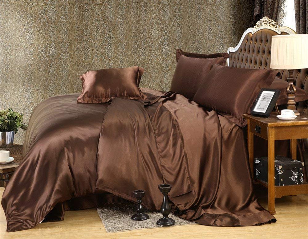 Chocolate Satin Queen Sheet Set - 4PC for Luxurious Bedroom