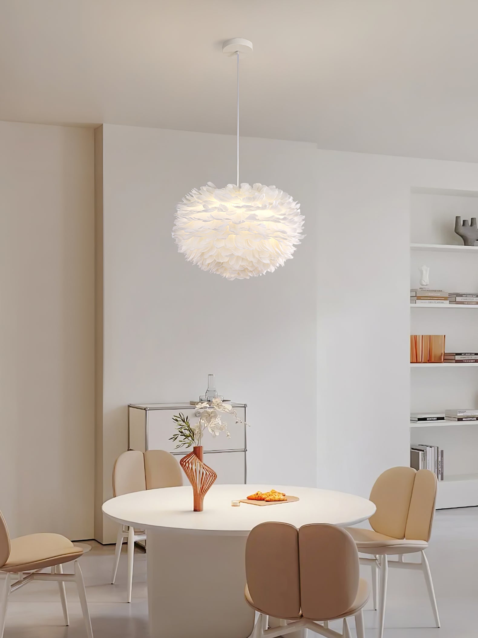 Elegant Goose Feather Pendant Light - Modern Boho Chandelier for Living Room, Bedroom, or Dining Room Decor