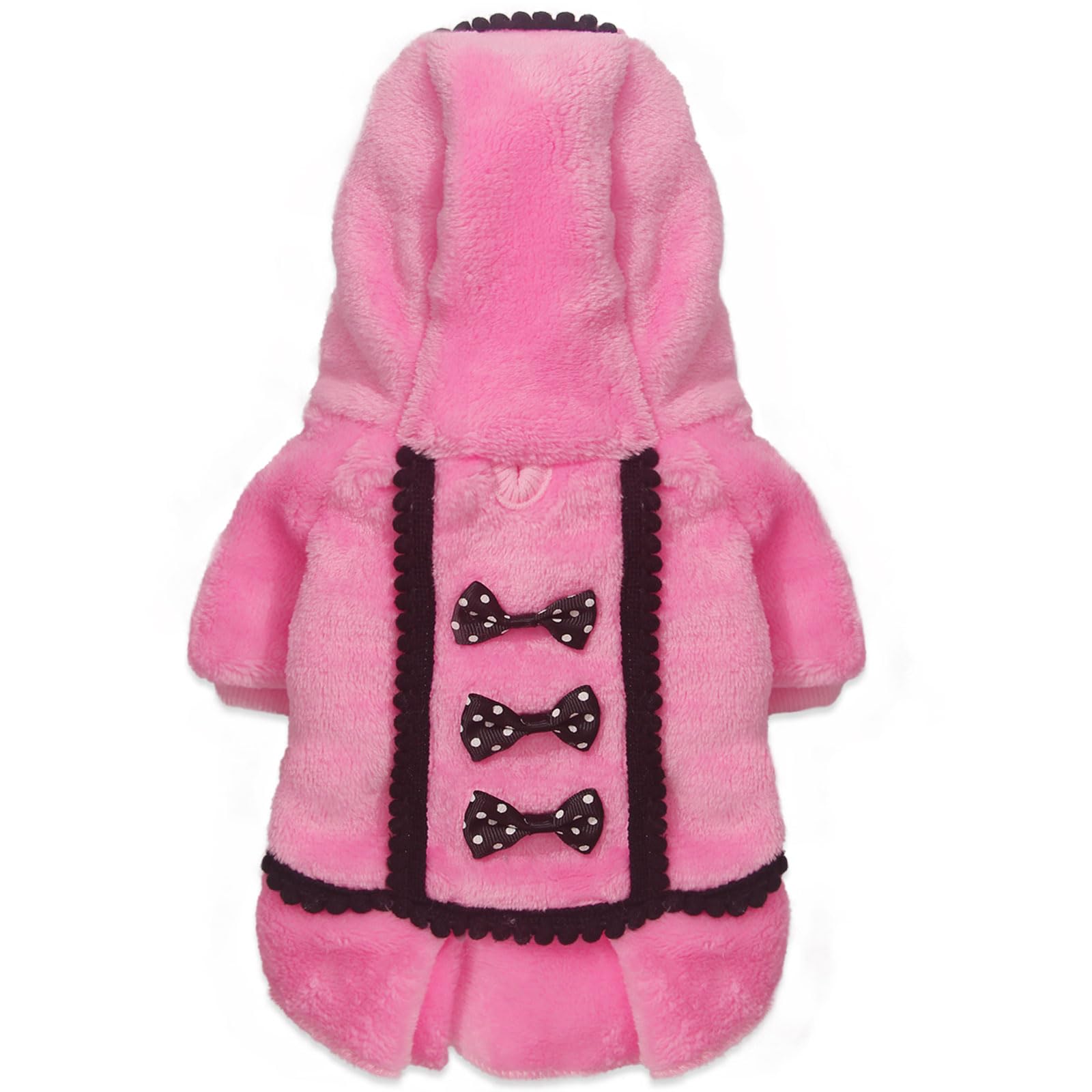 Warm Fleece Dog Sweater for Small Dogs - Cute Pink Puppy Hoodie with Bowtie & Leash Hole | Winter Chihuahua Clothes for Cold Weather (X-Small) | Perfect for Outdoor Walks & Indoor Cozy Time