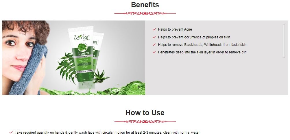 Zordan Herbal Neem Face Wash for Acne-Prone Skin - 60ml | Natural Pimple Treatment for Clear, Glowing Skin | Perfect for Daily Skincare Routine & Teenage Acne Care