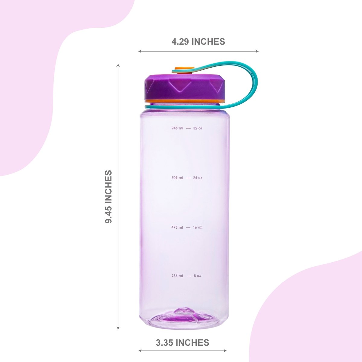 36oz Insulated Water Bottle with Leak-Proof Lid, Carry Strap & Measurement Markings - Purple - Perfect for Gym, Hiking & Outdoor Activities