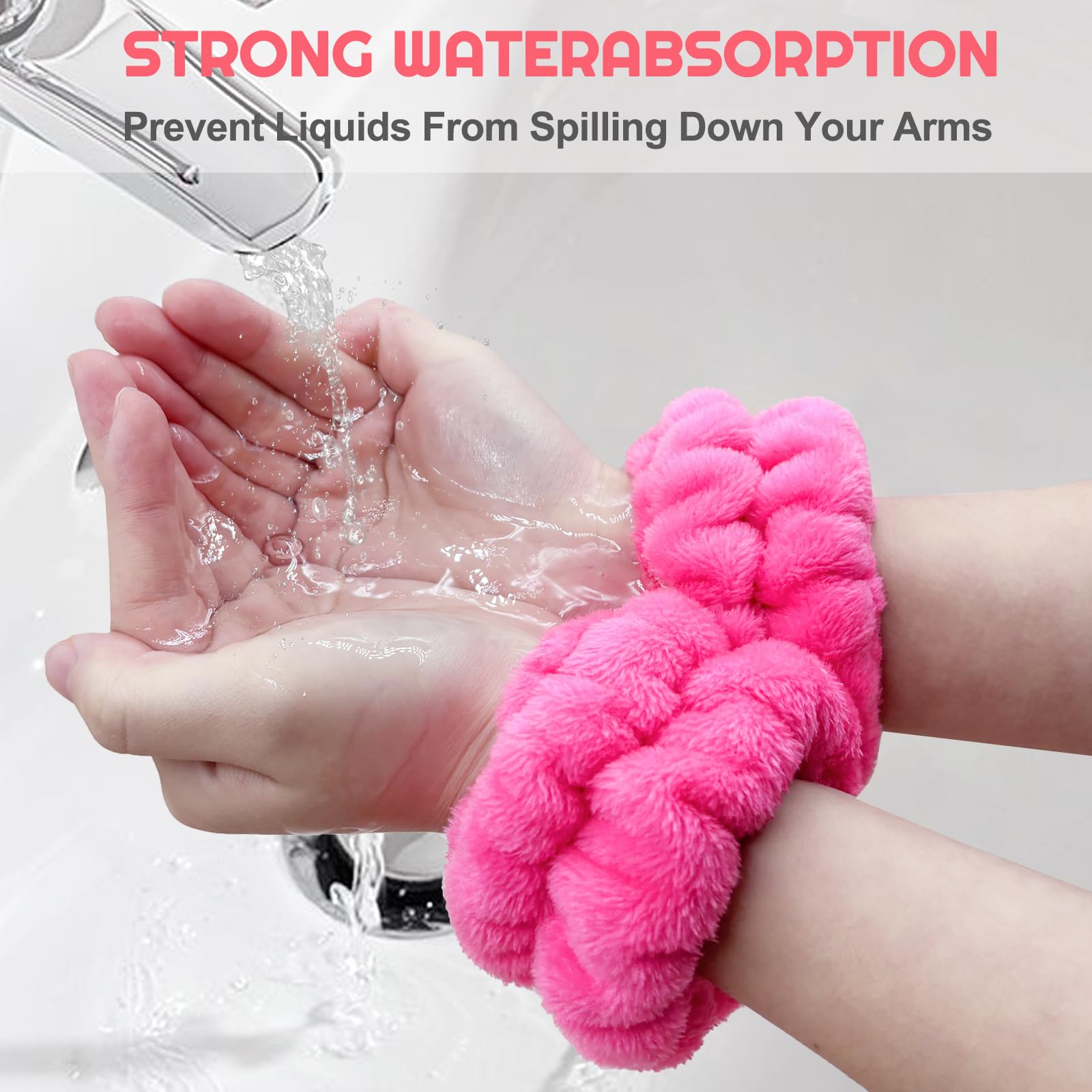 **Absorbent Microfiber Face Washing Wristbands – Waterproof Wrist Wash Band Towel for Skincare & Makeup, Prevents Liquid Spills (Black, Rose Red) – Ideal for Facials, Washing Face & Beauty Routines**