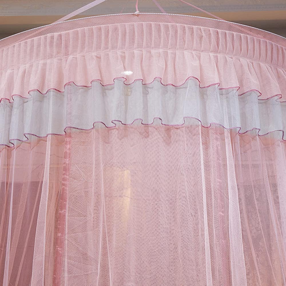 Mengersi Bed Canopy Mosquito Net - Elegant Lace Round Sheer Mesh Bed Curtains for Twin, Full, Queen & King Size Beds (Peach/Gray) - Perfect for Princess Bedroom Decor, Romantic Weddings & Nursery Protection