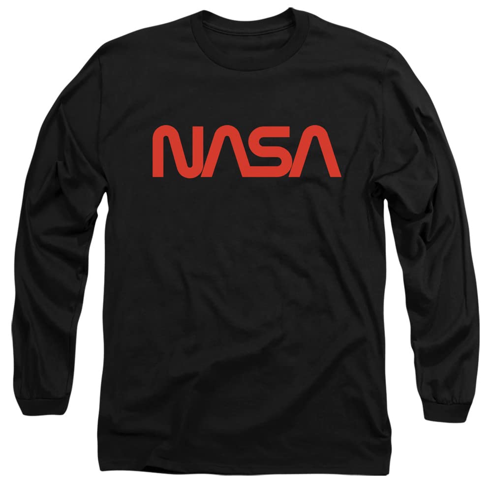 Popfunk Classic NASA Worm Logo Unisex Long-Sleeve T-Shirt - Black Cotton Crewneck Tee for Men & Women - Perfect for Space Enthusiasts, Casual Wear & Gift Giving