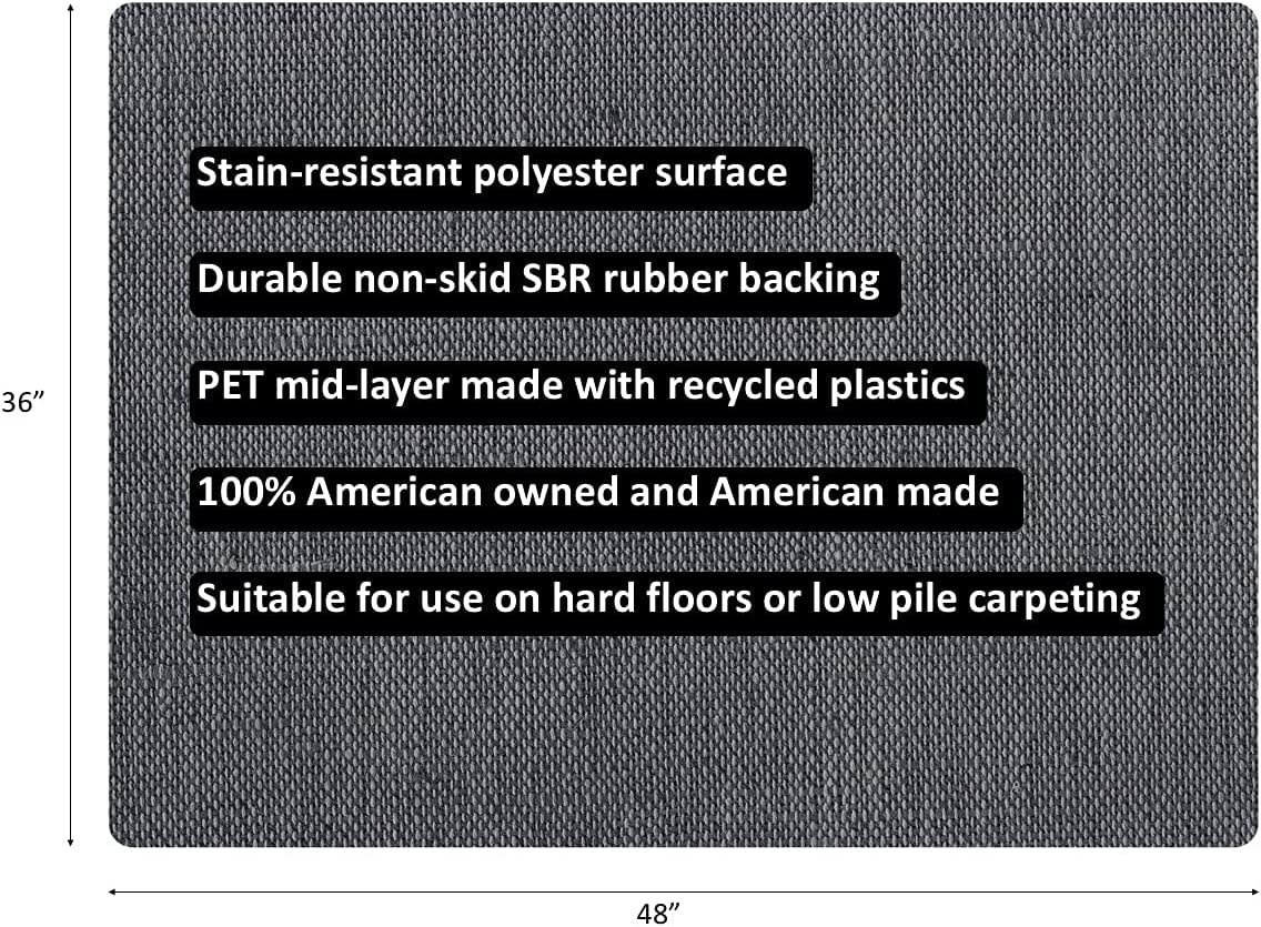 Bungalow Flooring Barbury Weave 9to5 Desk Chair Mat - 3' x 4' Non-Slip Office Chair Mat - Made in USA - Stain-Resistant & Durable - Gray - Perfect for Home Office, Workspace & Hardwood Floor Protection