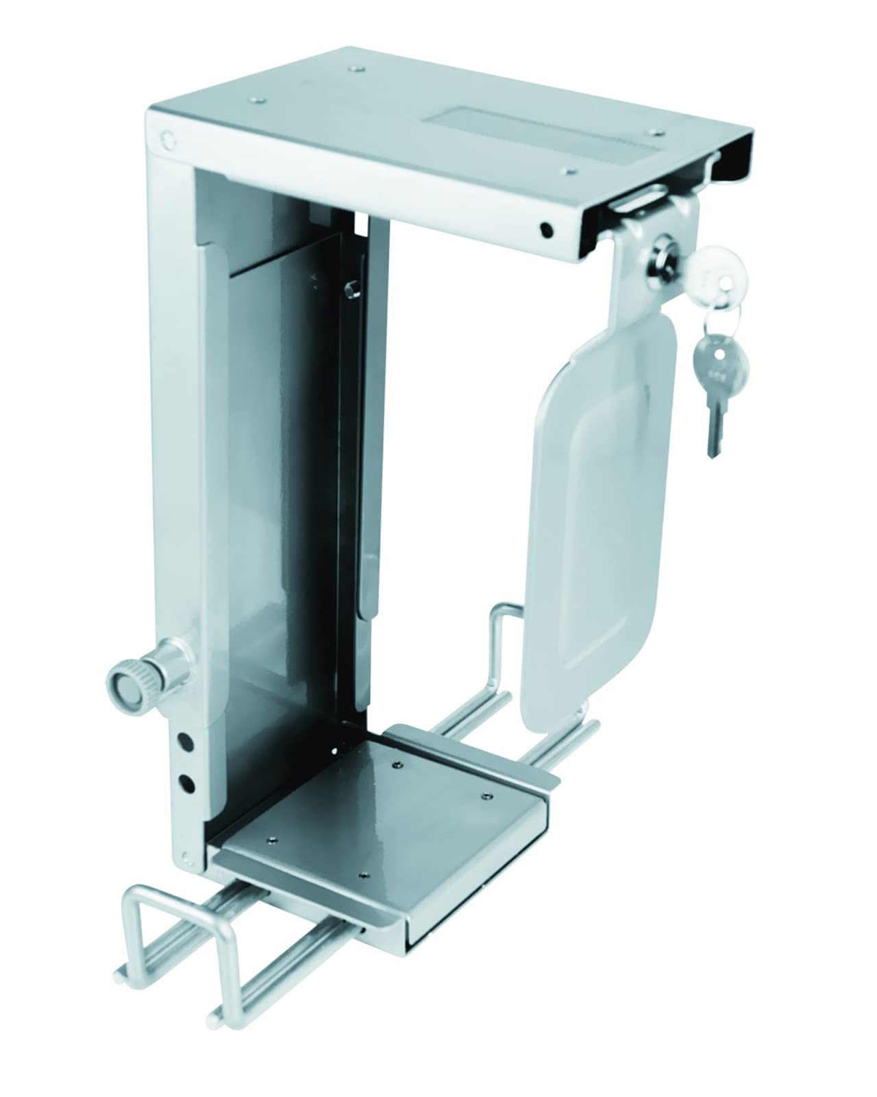 Lockable Silver Mini PC Holder - Secure Mount for Home Office, Gaming & Workspace Organization
