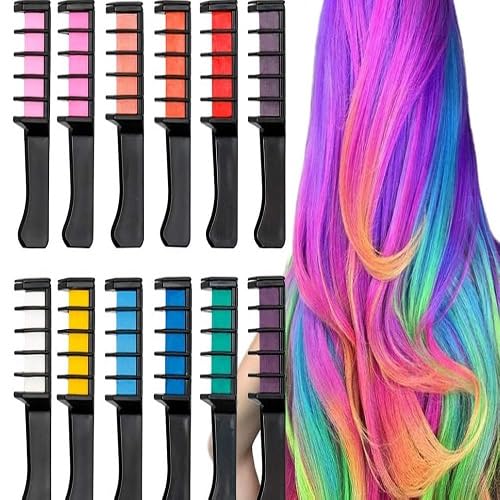 SKINPLUS Mini Temporary Hair Color Chalk - 12 Pack Washable Hair Dye Chalk for Girls & Women | Fun Party, Halloween & Cosplay Hair Styling Accessories
