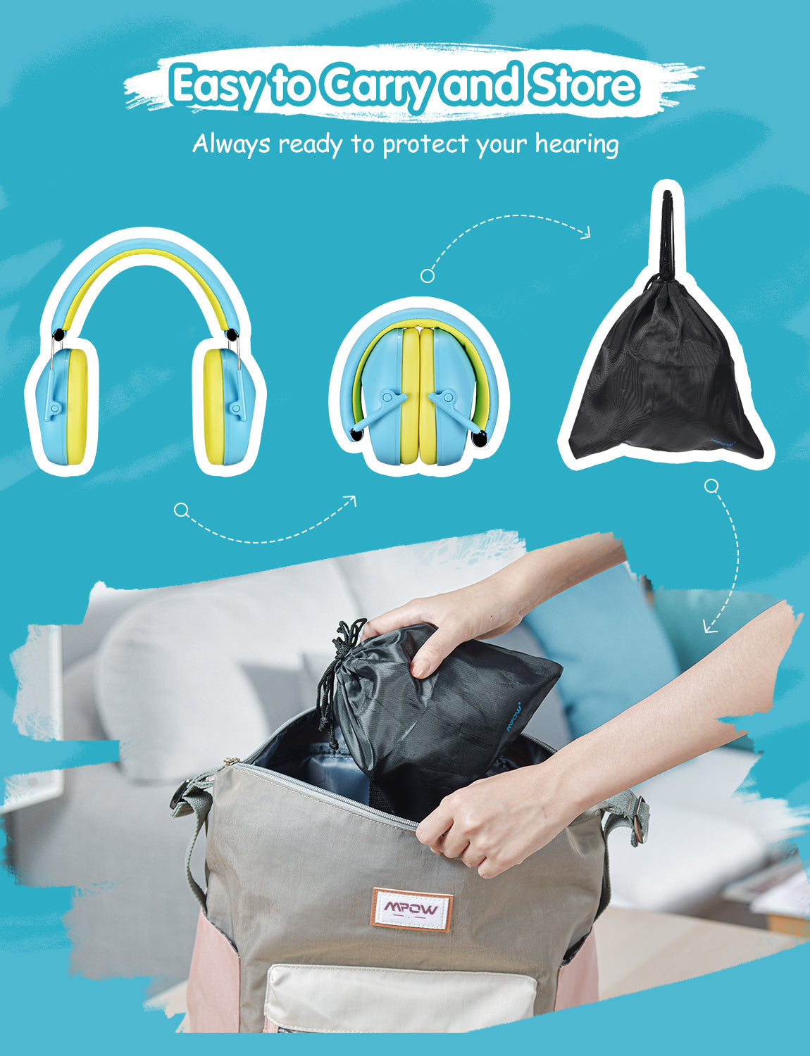 MPOW HP132A Kids Ear Protection Safety Ear Muffs - Adjustable Noise Reduction Earmuffs with 26dB NRR for Shooting, Concerts & Loud Events