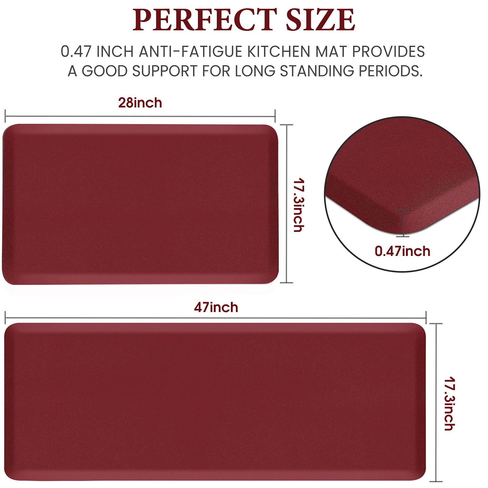 HappyTrends Anti-Fatigue Kitchen Floor Mat [2PCS] - Cushioned Comfort, Waterproof Non-Slip Standing Mat with Ergonomic Foam for Kitchen, Office, Laundry - Perfect for Cooking, Dishwashing & Long Standing Hours (Red)