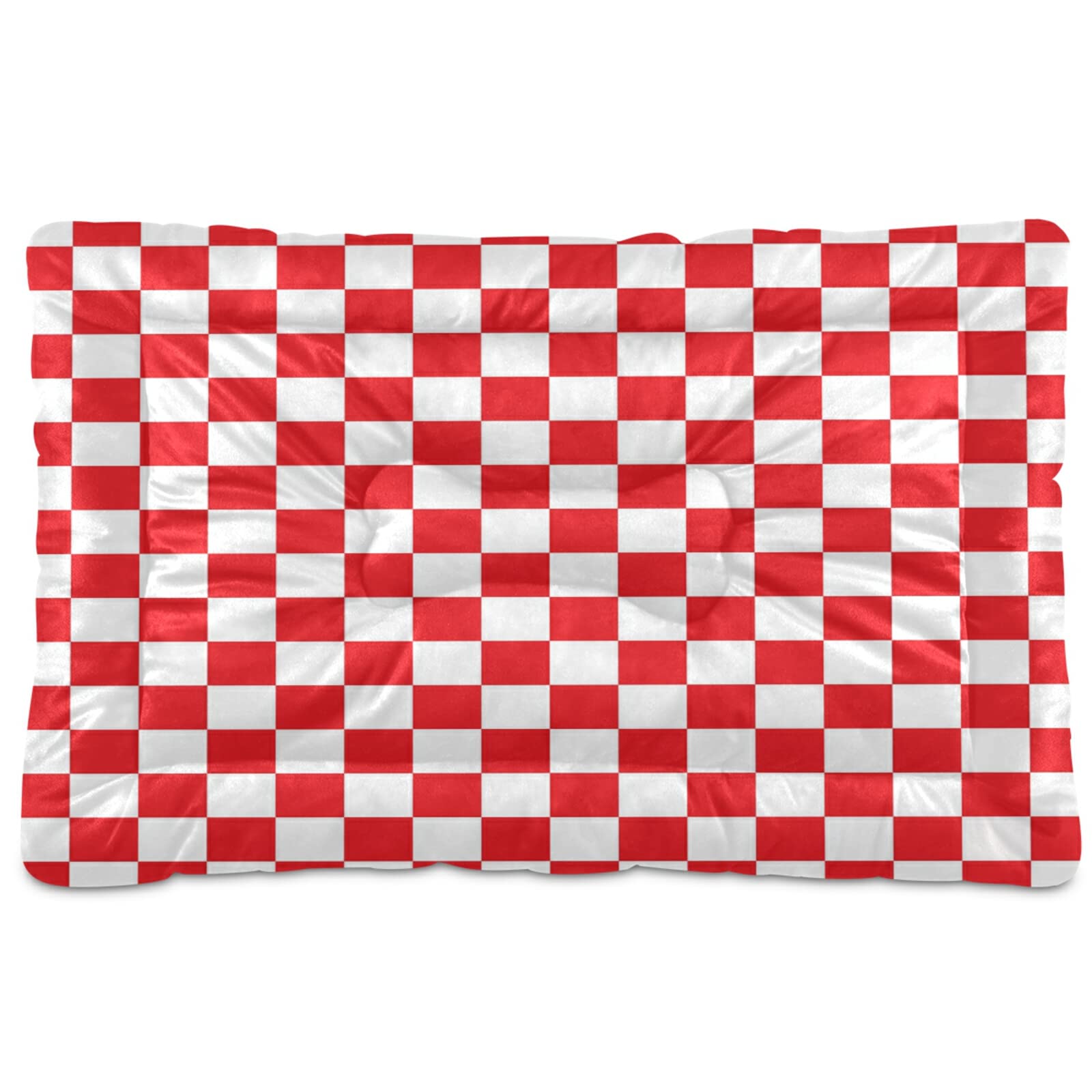 Xigua Red Checkered Pet Bed - Ultra Soft Rectangle Dog Bed & Cat Bed for Small to Medium Pets (24x18 Inches) | Comfortable Calming Bed for Puppies, Kittens, and Small Animals | Perfect for Living Rooms, Bedrooms, and Pet Crates