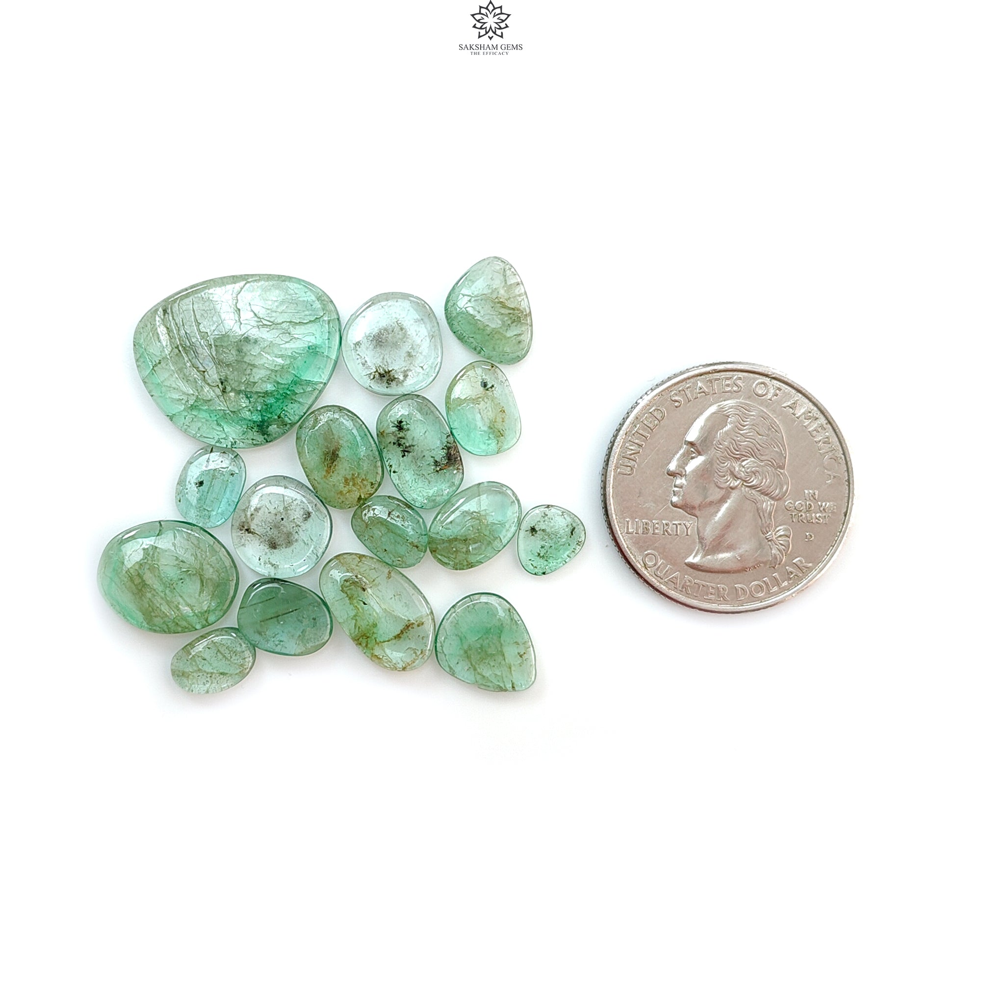Natural Untreated Emerald Gemstone Cabochon - 16pcs/19pcs Fancy Shape May Birthstone for Jewelry Making, Rings, Necklaces & DIY Crafts