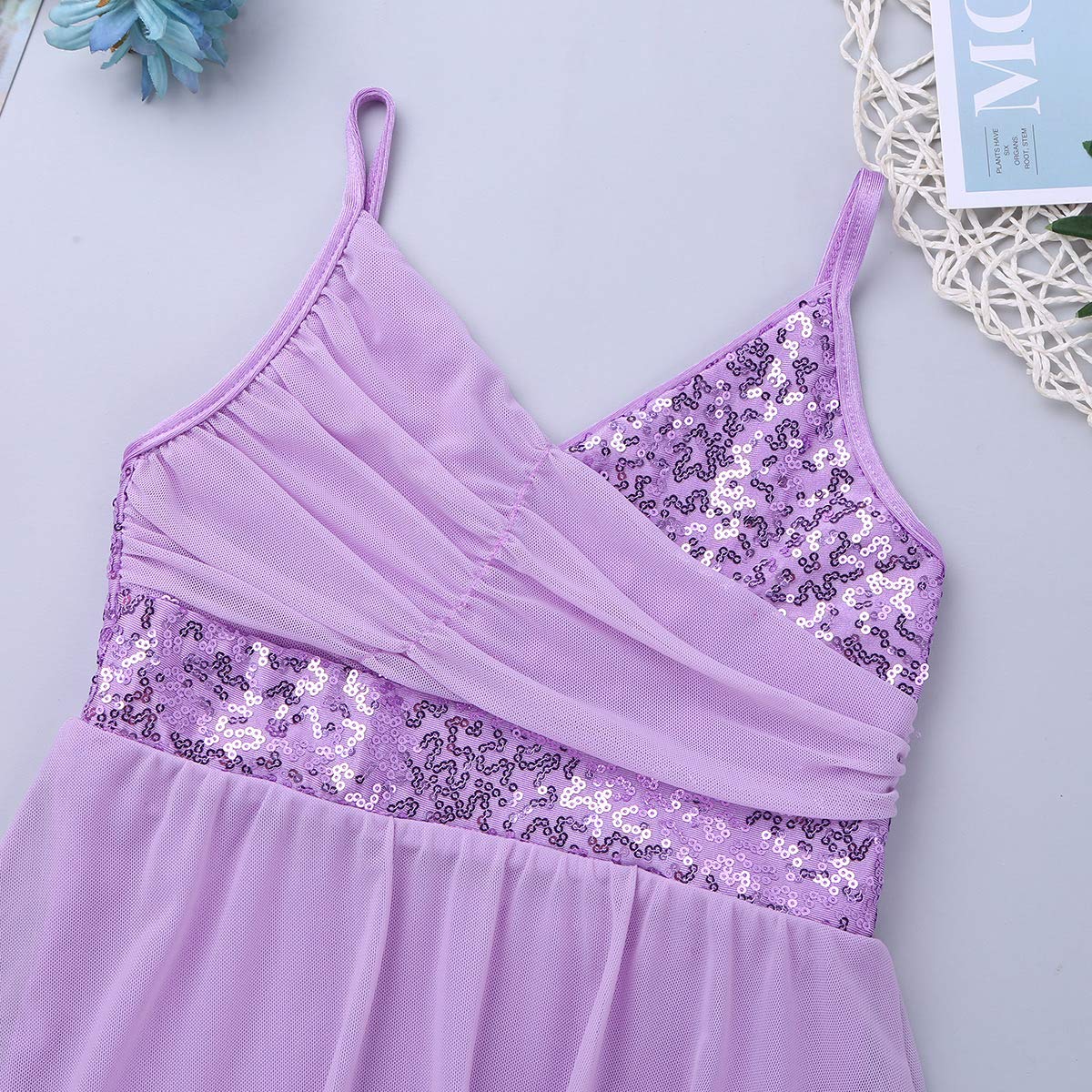 YEAHDOR Girls Lyrical Dance Dress - Latin Ballet Leotard with Sequined Skirt for Gymnastics & Contemporary Performance - Perfect for Recitals, Competitions & Dance Classes