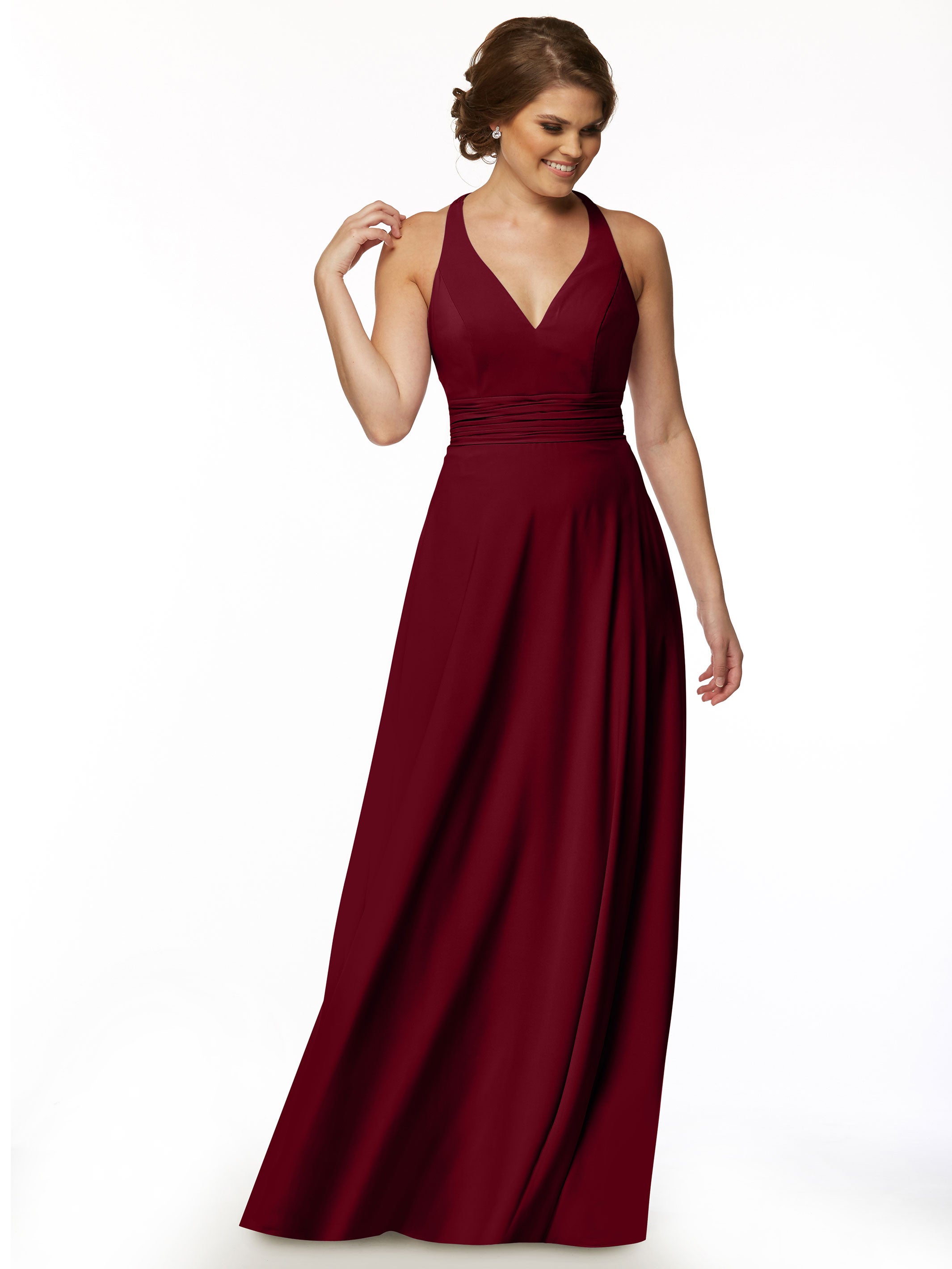 Elegant A-Line Stretch Chiffon Bridesmaid Dress with Halter V-Neck - Perfect for Weddings, Formal Events & Special Occasions