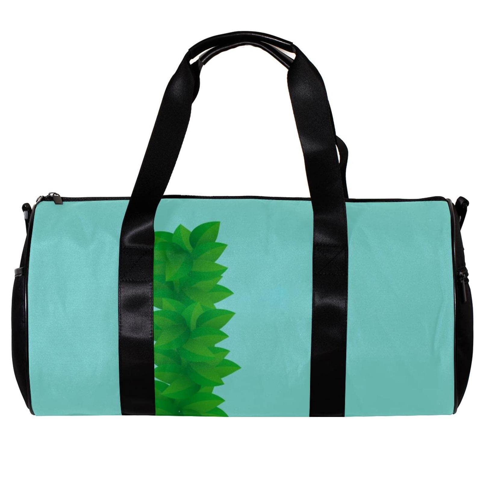 Gym Duffle Bag for Men & Women - Large Overnight Weekender Travel Bag with Leaf Pattern & Letter L Design in Light Cyan - Perfect for Gym, Workout, Travel & Weekend Getaways