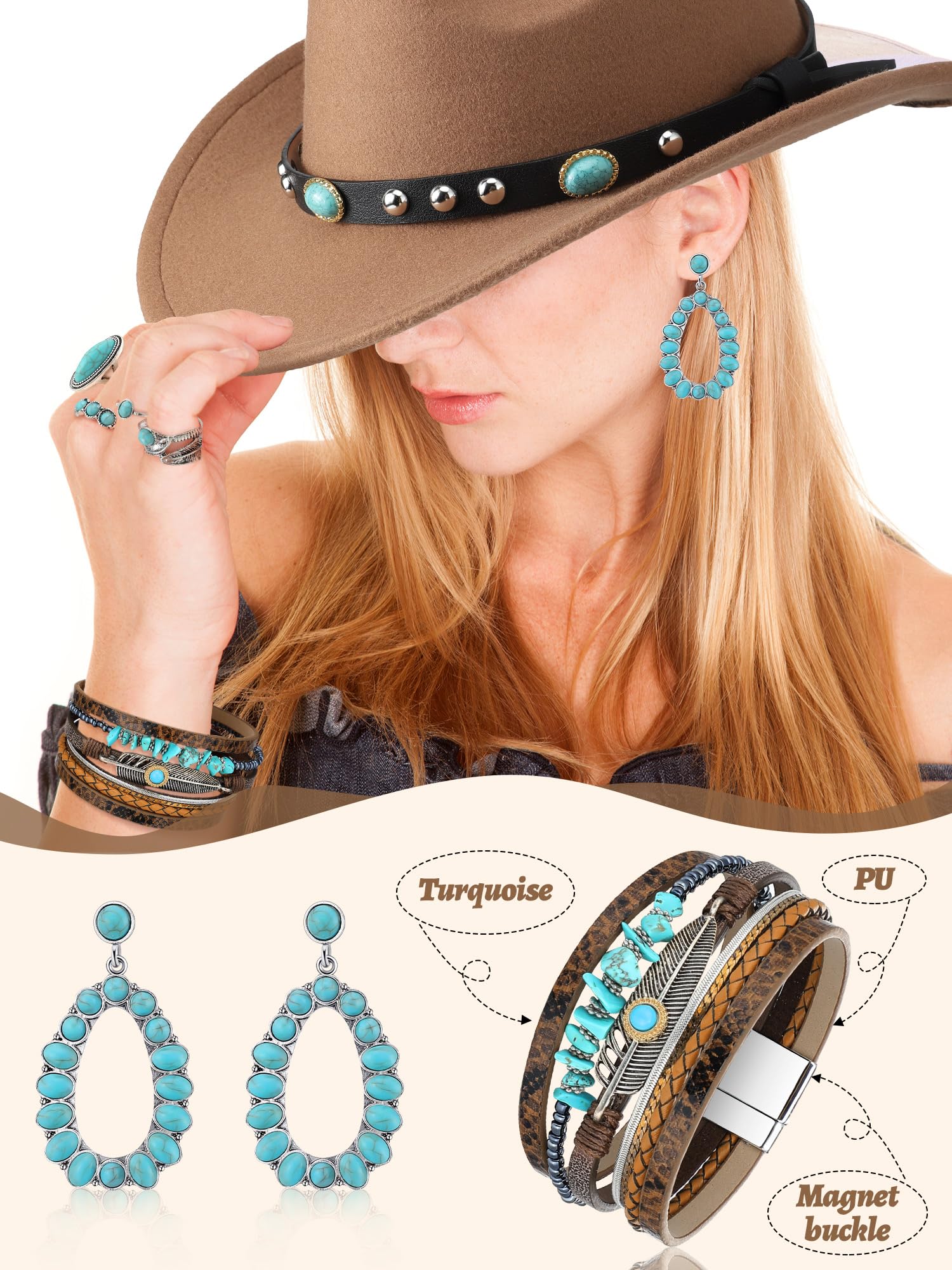 9 Pack Western Outfits for Women - Cowgirl Vest, Boho Cowboy Hat & Jewelry Set | Halloween Costume, Cowgirl Cosplay, Rodeo Party Outfit