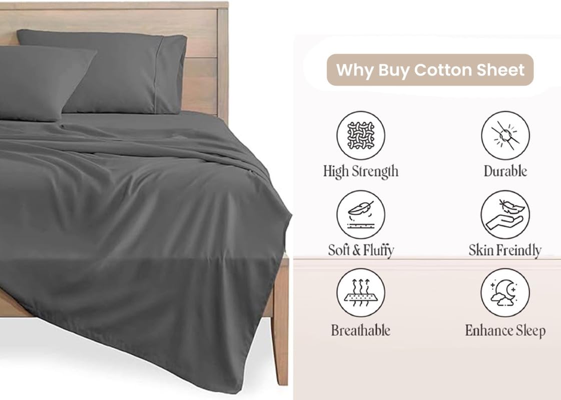 600 Thread Count Percale Cotton Sheets Twin Size - Ultra Soft & Breathable Deep Pocket Bed Sheets Set for Twin Bed | Perfect for Hot Sleepers & All-Season Comfort